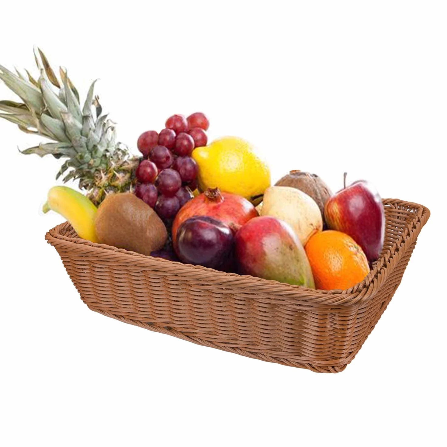 Yarlung Tkany kosz na chleb, plastikowe wiklinowe kosze na owoce, 40 x 30 cm, imitacja rattanowych tacek do serwowania żywności do warzyw, kuchni, restauracji, na zewnątrz, brązowy