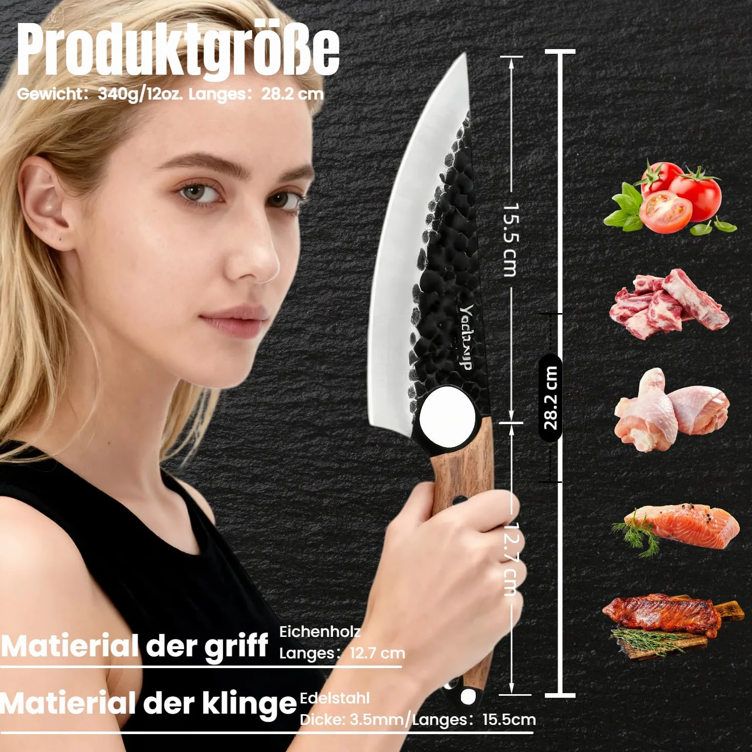 Nóż szefa kuchni 15 cm, ostry, japoński nóż kuchenny ze stali nierdzewnej HC, solidne noże outdoorowe ze skórzaną osłoną, do domu, grilla, na kemping, idealny do cięcia, odkostniania i siekania