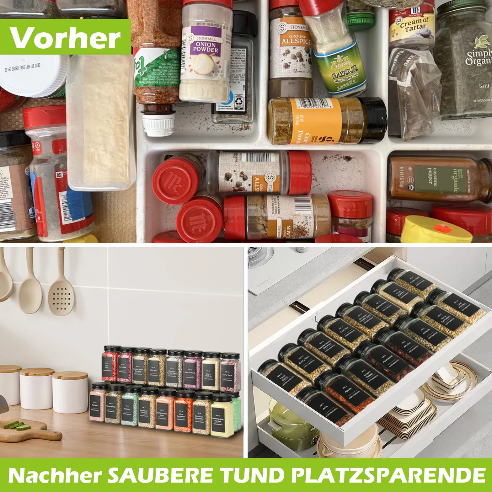 Withosent Zestaw 120 ml 24 kwadratowych pojemników na przyprawy z wkładem typu shaker - z niemiecką etykietą wodoodporną 324, hermetyczne pojemniki na przyprawy