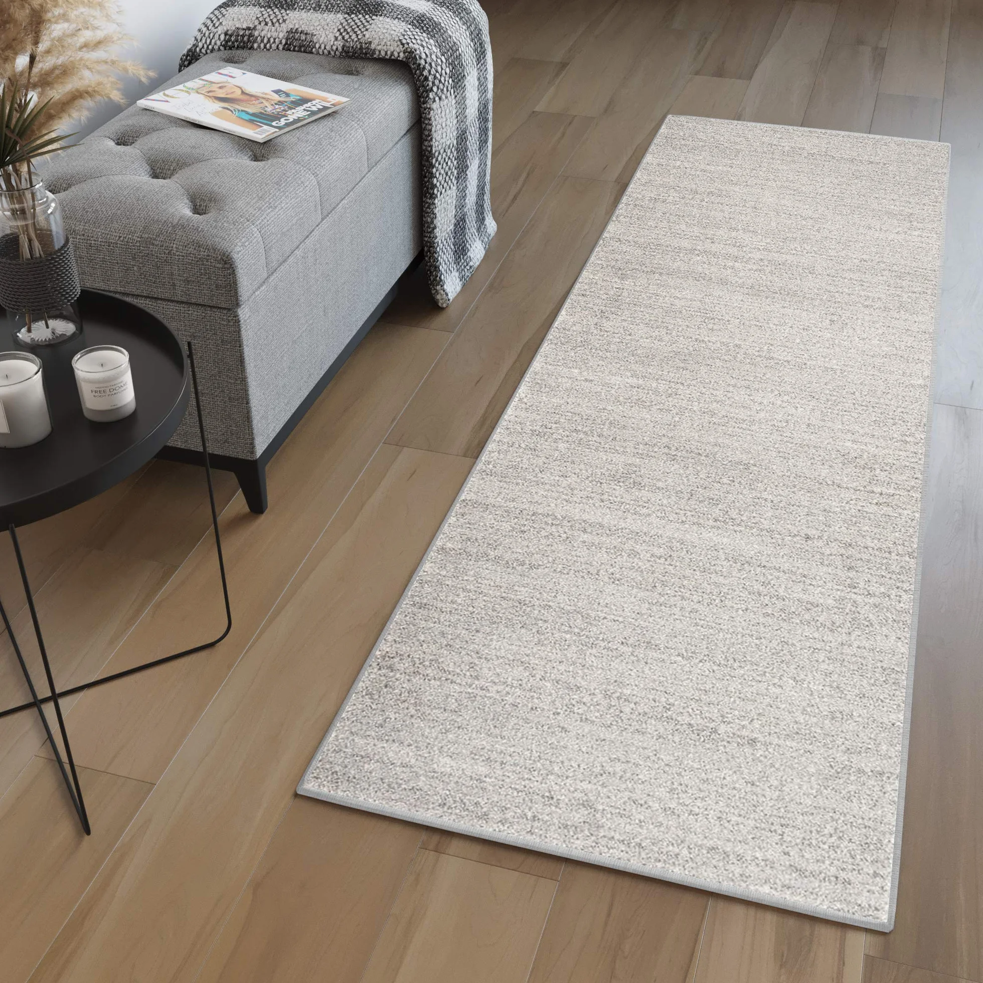 Tapiso Sari chodnik na metry do salonu, sypialni, kuchni, korytarza, mostek na wymiar, szary, szarobrązowy, jednokolorowy, krótkie runo, melanż, 90 x 300 cm