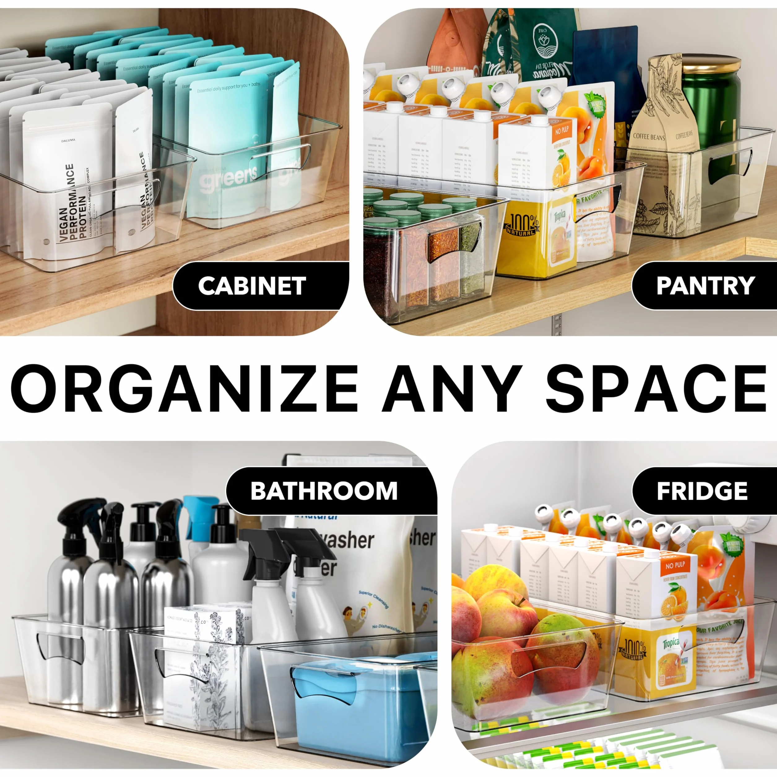 Simple Houseware 4-pak organizer na kosz kuchenny w rozmiarze XL, 38 x 21 x 9,5 cm, przezroczysty
