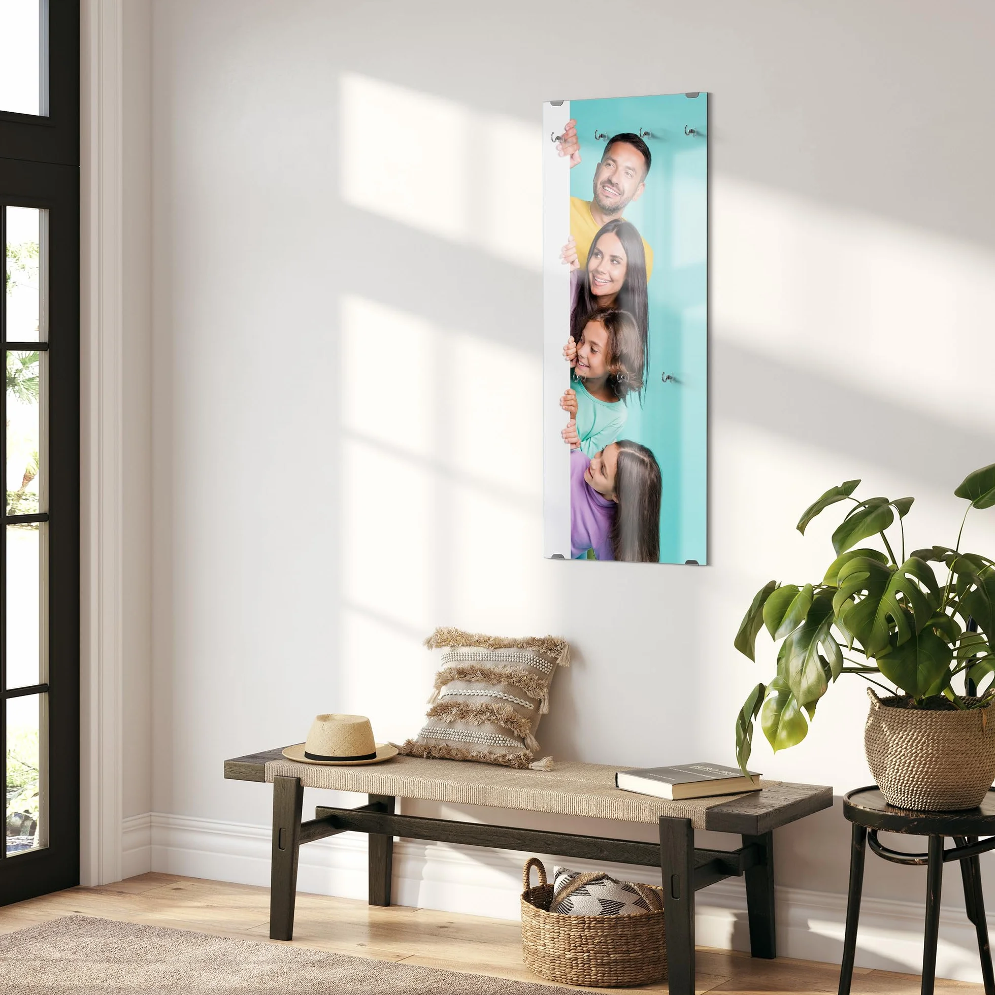 DEQORI Spersonalizowana szklana garderoba z własnym zdjęciem lub wzorem | szkło bezpieczne ESG z 7 haczykami | wieszak ścienny 50 x 125 cm – do pisania, łatwy w pielęgnacji i wytrzymały – do korytarza