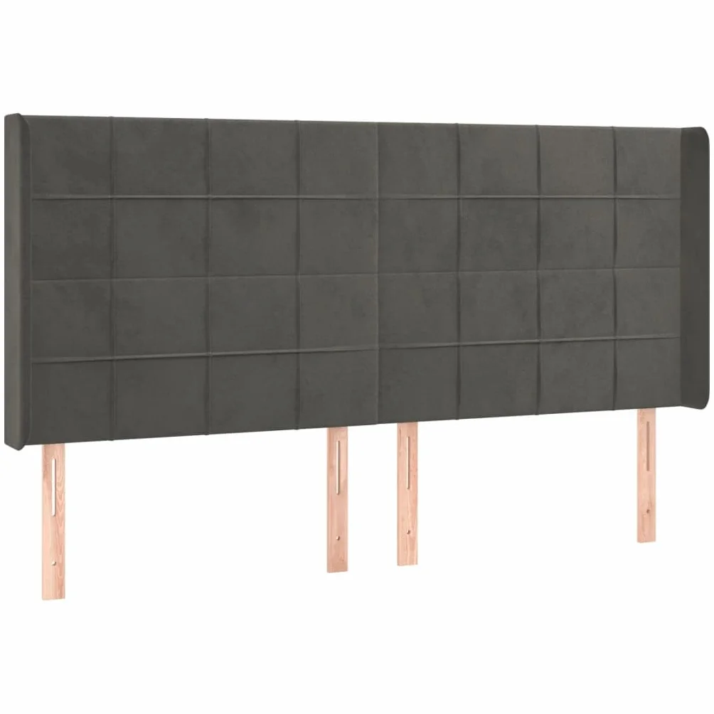 Aksamitny z regulowanym zagłówkiem i LED łóżko kontynentalne Szary 180x200 | Łóżko kontynentalne 180x200 z materacem kieszeniowym i LED, aksamit szary, zagłówek regulowany, z ochraniaczem, sypialnia