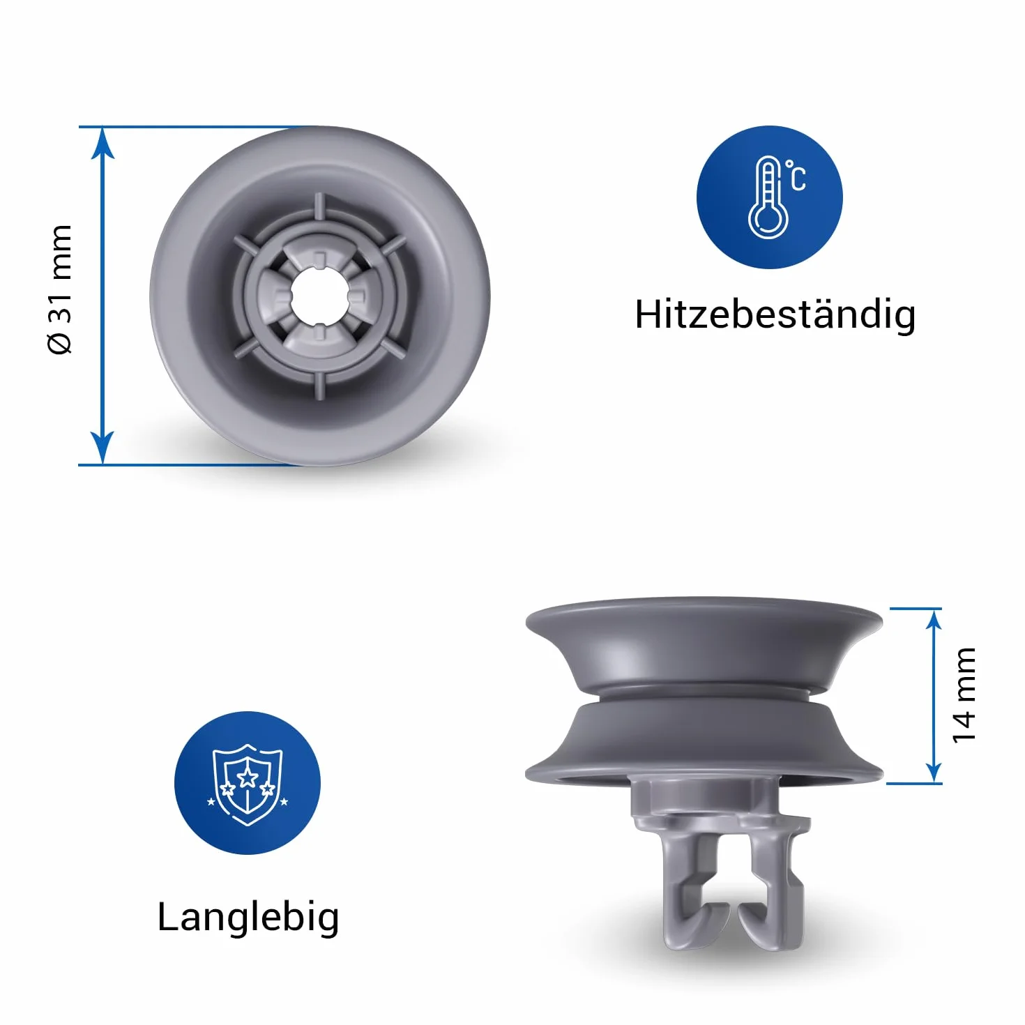 VIOKS Rolki do kosza do zmywarki 31 mm Ø zestaw 8 sztuk zamienników do Bosch 00611666 00165313 - rolki do zmywarek do naczyń do górnego kosza w Siemens, Bosch, Privileg, Constructa, Bauknecht