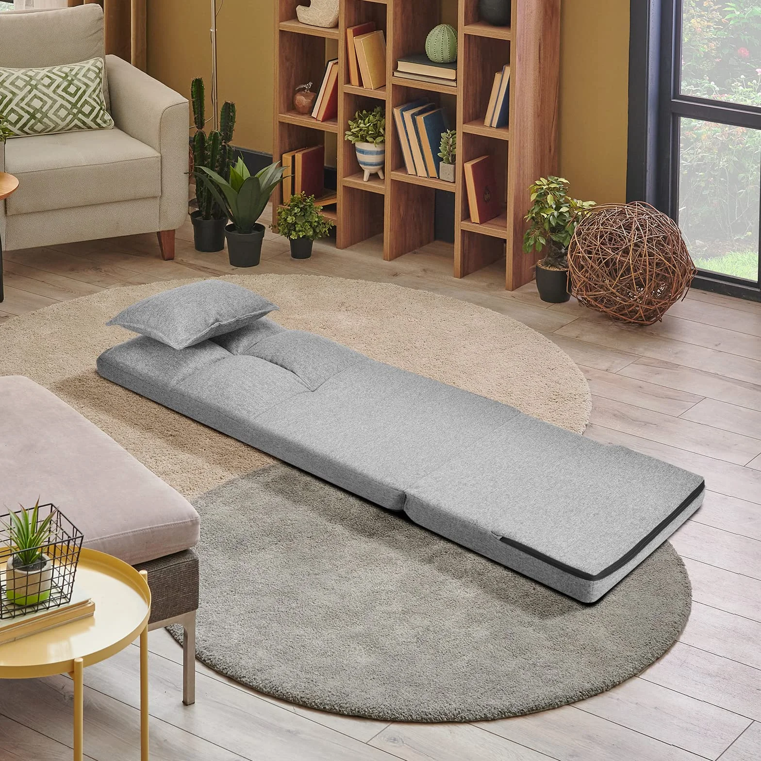 GOPLUS Krzesło podłogowe z regulacją oparcia i poduszkami, sofa podłogowa z funkcją spania, 100 kg, szary