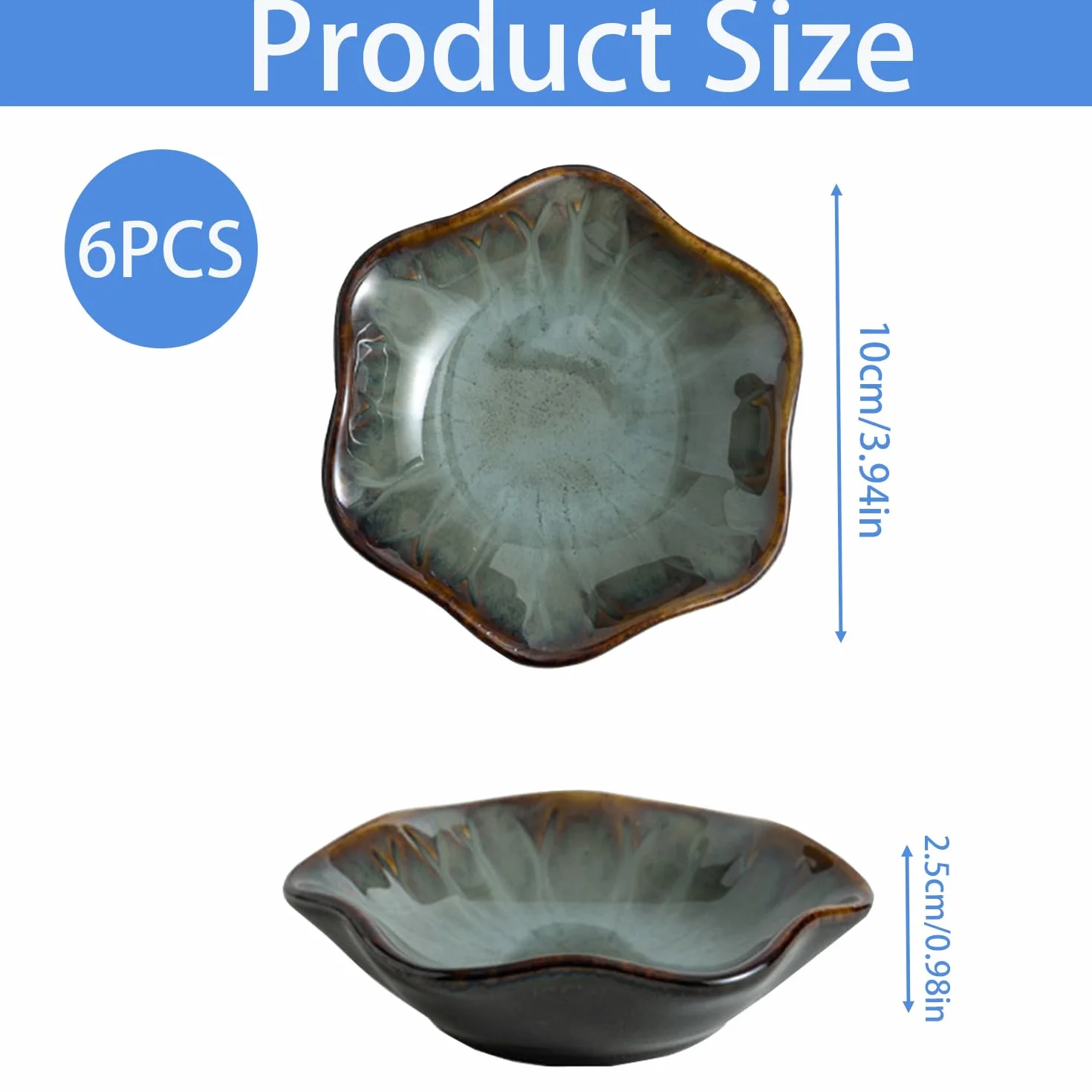 Zielone ceramiczne miseczki do dipów 10x2.5cm vintage zestaw 6 sztuk