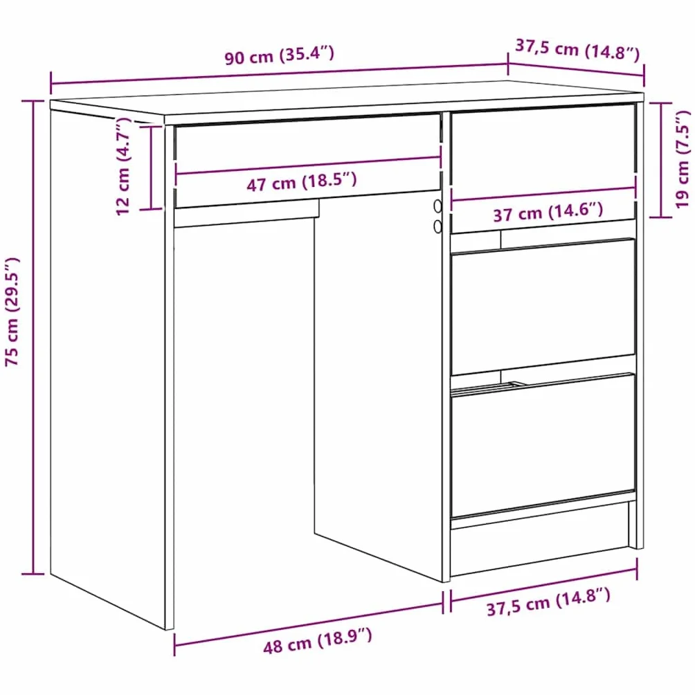 Biurko dąb Sonoma materiał drewnopochodny 90 x 37,5 x 75 cm z szufladą miejsce do przechowywania do domu, biura, gabinetu, ergonomiczne, zajmuje mało miejsca