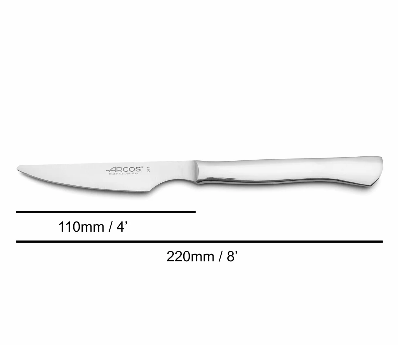 Arcos 376500 Noże - Stół do steków - monoblok jednoczęściowego ze stali nierdzewnej 110 mm (4,33 cala) srebrny kolor, 18/8