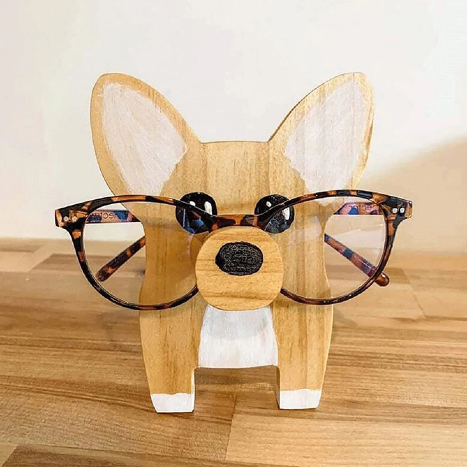 Drewniany uchwyt na okulary ze zwierzętami, ręcznie wykonany uchwyt na okulary w kształcie corgi stojak na okulary przeciwsłoneczne stojak ekspozycyjny do domu biura akcesoria dekoracyjne