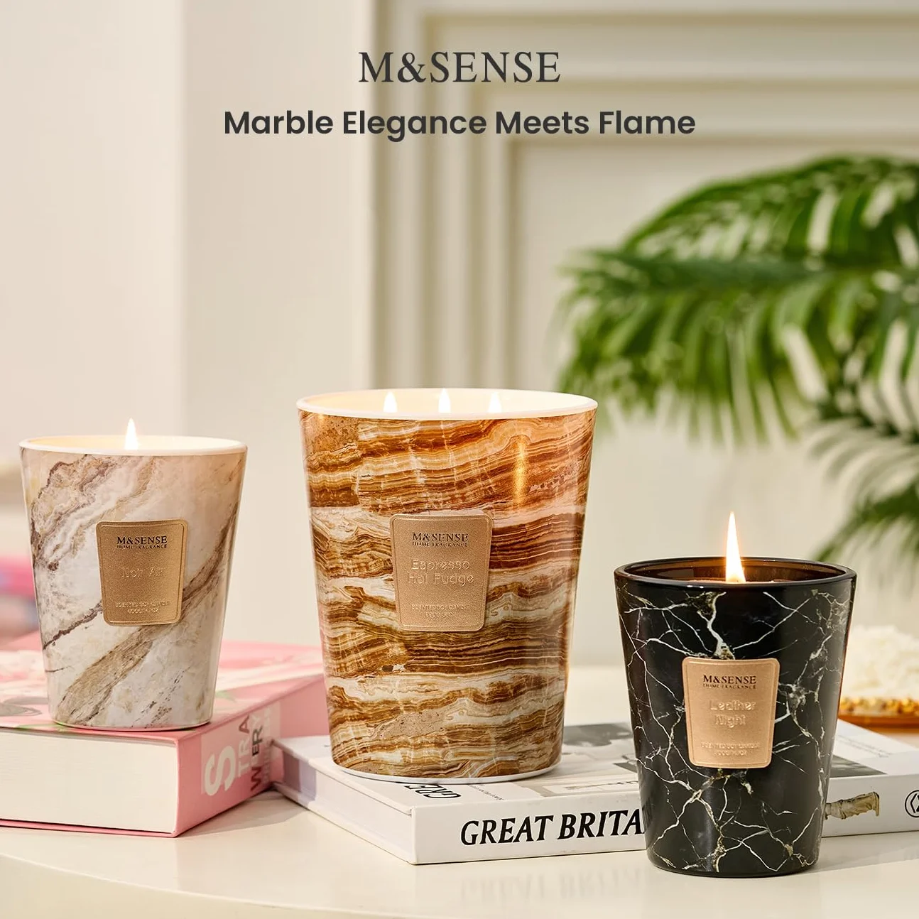 M&SENSE 990 g świeca zapachowa duża, czarna, skórzana, nocne świece zapachowe w szkle, naturalny wosk sojowy, prezent dla kobiet i mężczyzn, Boże Narodzenie, czas palenia 150 h, 3 knoty, Home Scented