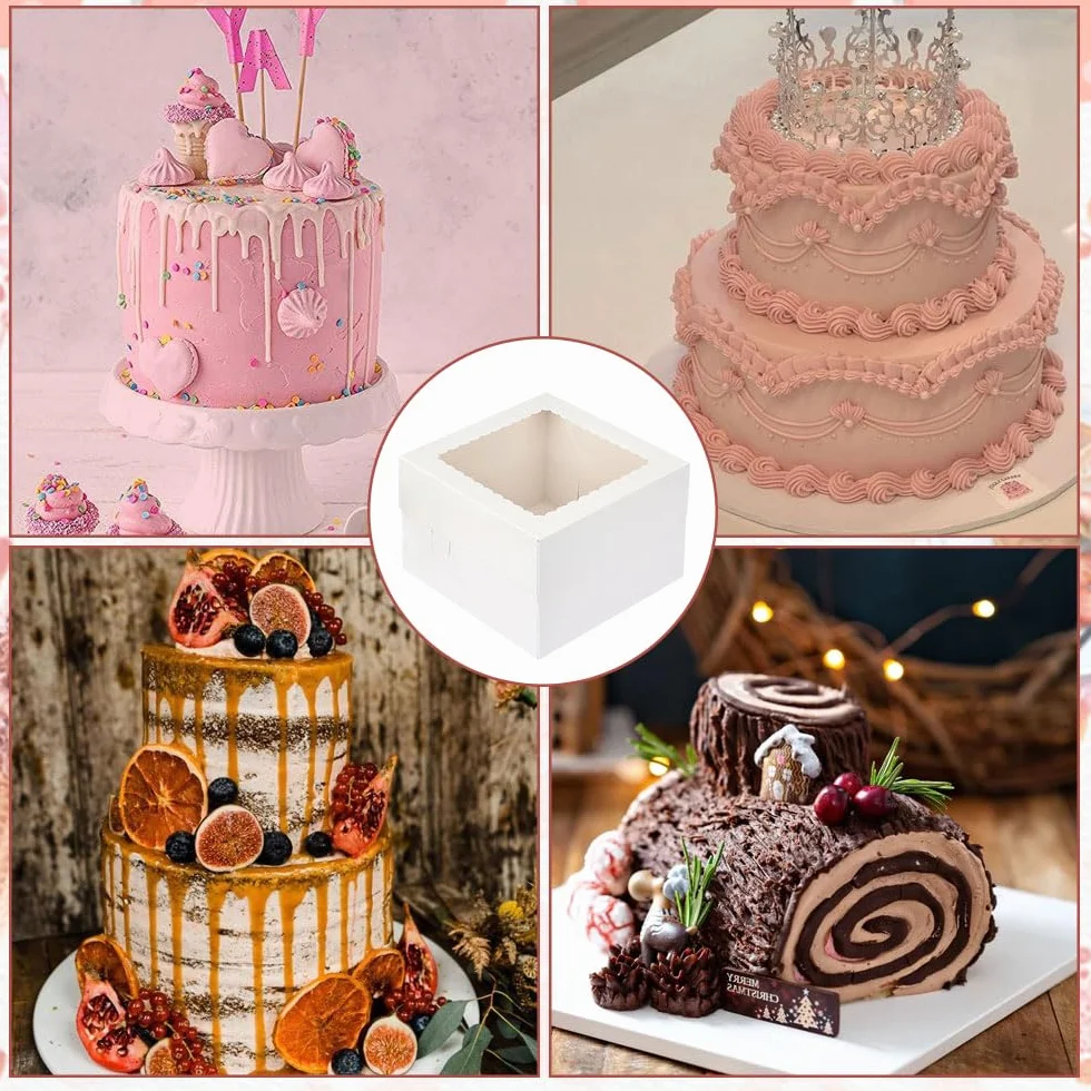 2 sztuki kartonu na tort, 25,4 x 25,4 x 20 cm, pudełko na ciasto, białe, wysokie, babeczki, pączki, ciastka, desery