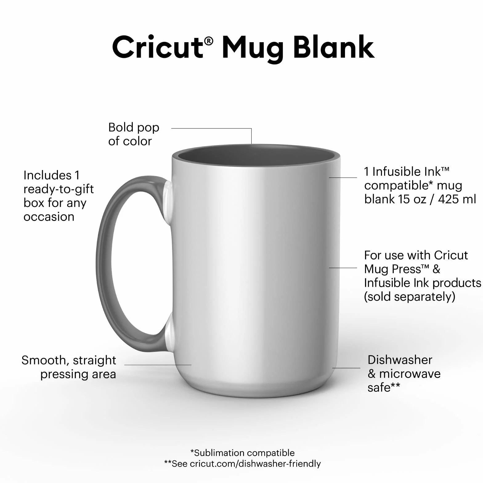 Cricut Fazowany ceramiczny pusty kubek | szary | 425 ml (425 g) | 1 x kubek do sublimacji z atramentem infuzyjnym | do użytku kubek prasa infuzyjny atrament