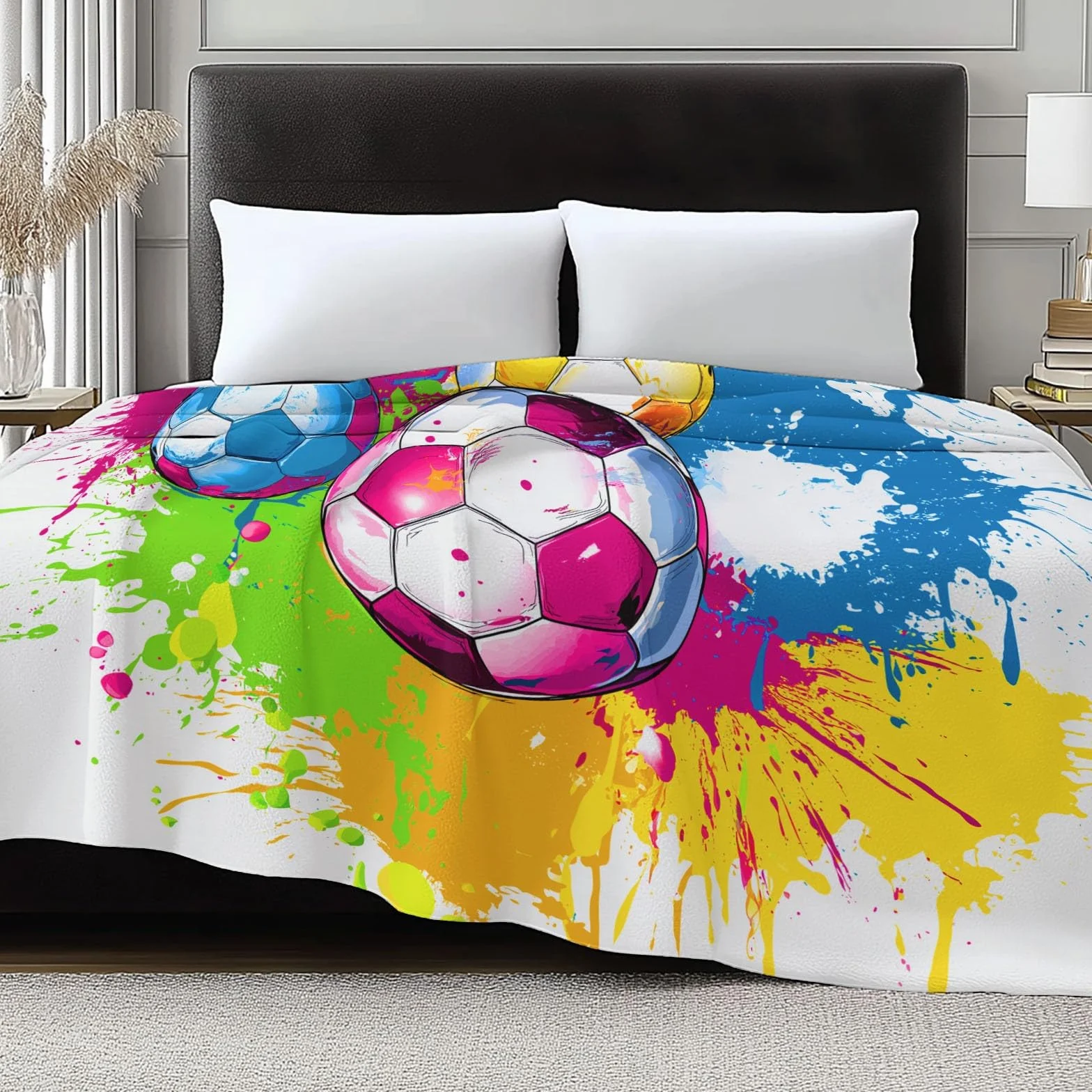 Flanelowy koc polarowy sportowy piłka nożna plusk polar narzuta na sofę, narzuta na sofę Wygodny podwójny koc na łóżko 2-osobowy koc zimowy w kratę, 220 x 240 cm kolor
