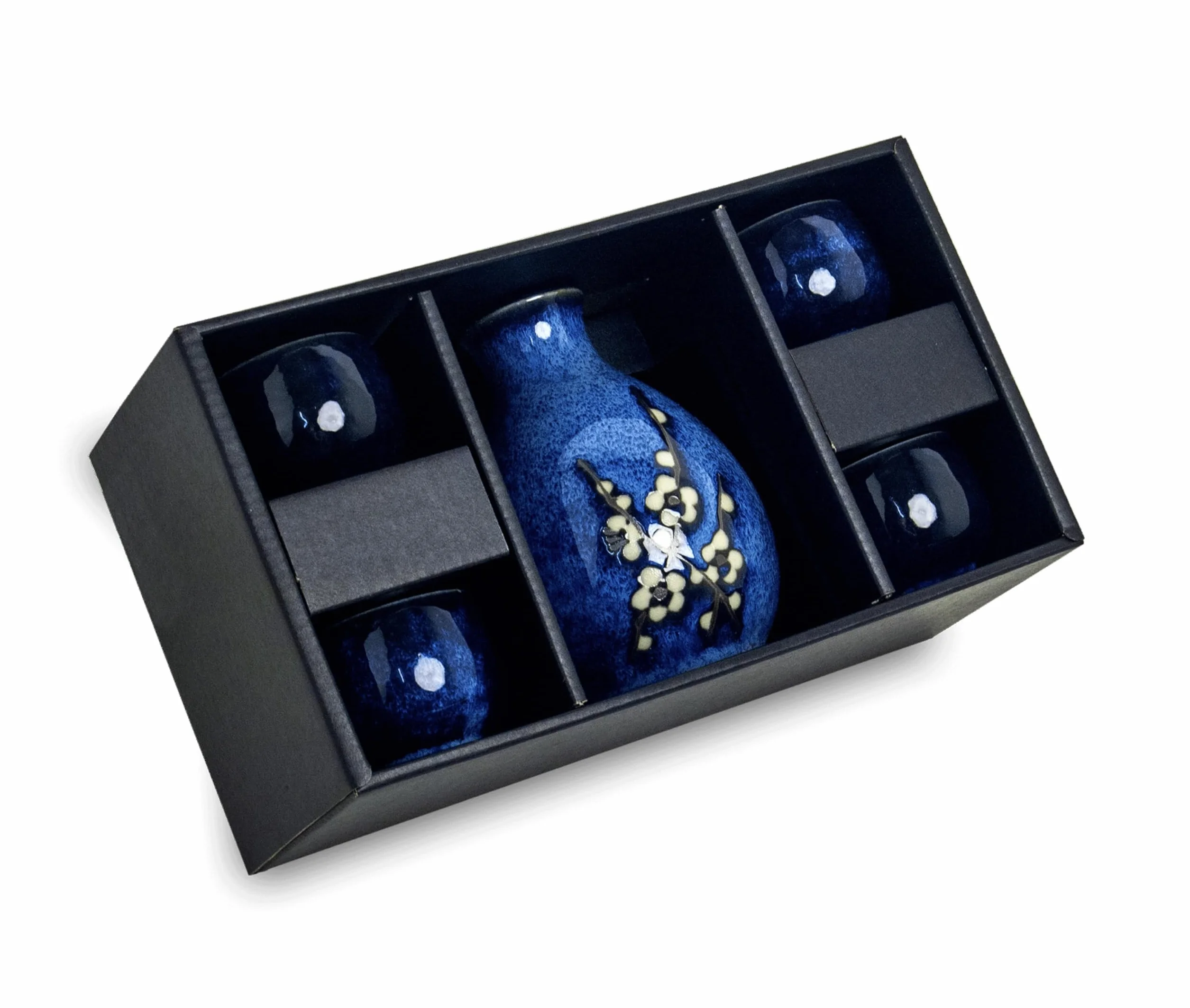 Luxe – zestaw sake – Hana niebieski – 5 sztuk – 300 ml – zestaw japoński sake – zestaw do herbaty – zestaw do herbaty – sake glass – sake cup – sake cup – japońskie naczynia – prezent świąteczny –