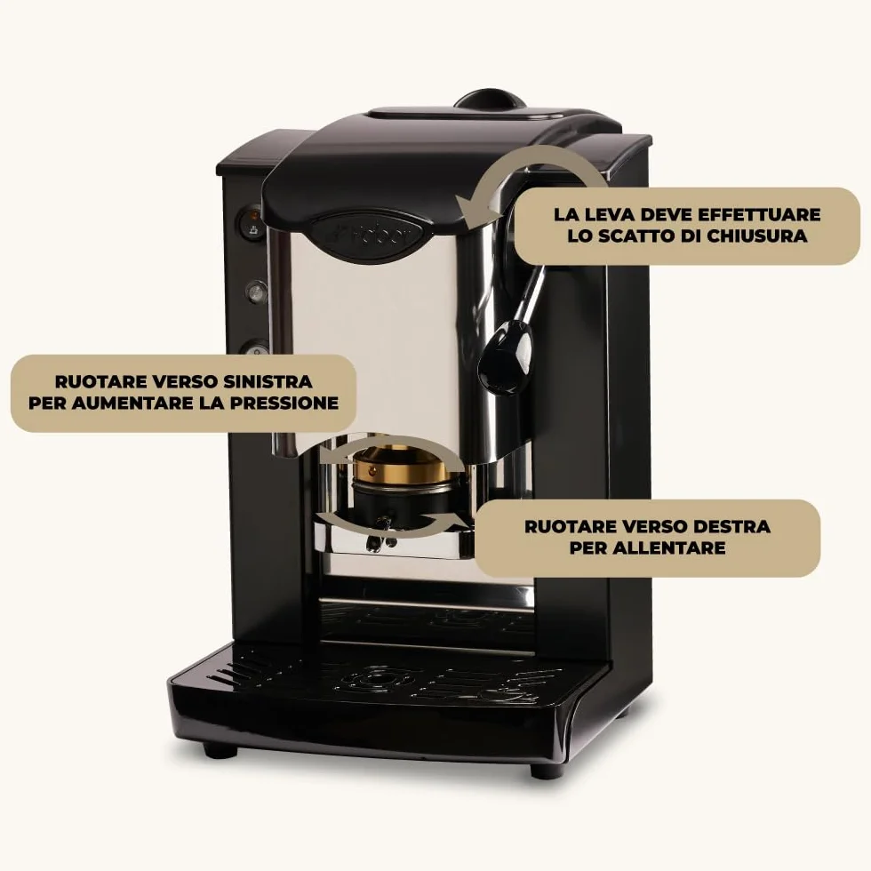 FABER COFFEE MACHINES | Model z wbudowanym gniazdem ze stali nierdzewnej | Ekspres do kawy 44 mm | Kolor czarny z tworzywa sztucznego Burgundowy | Mosiężna prasa do kapsułek (czarny/czarny)