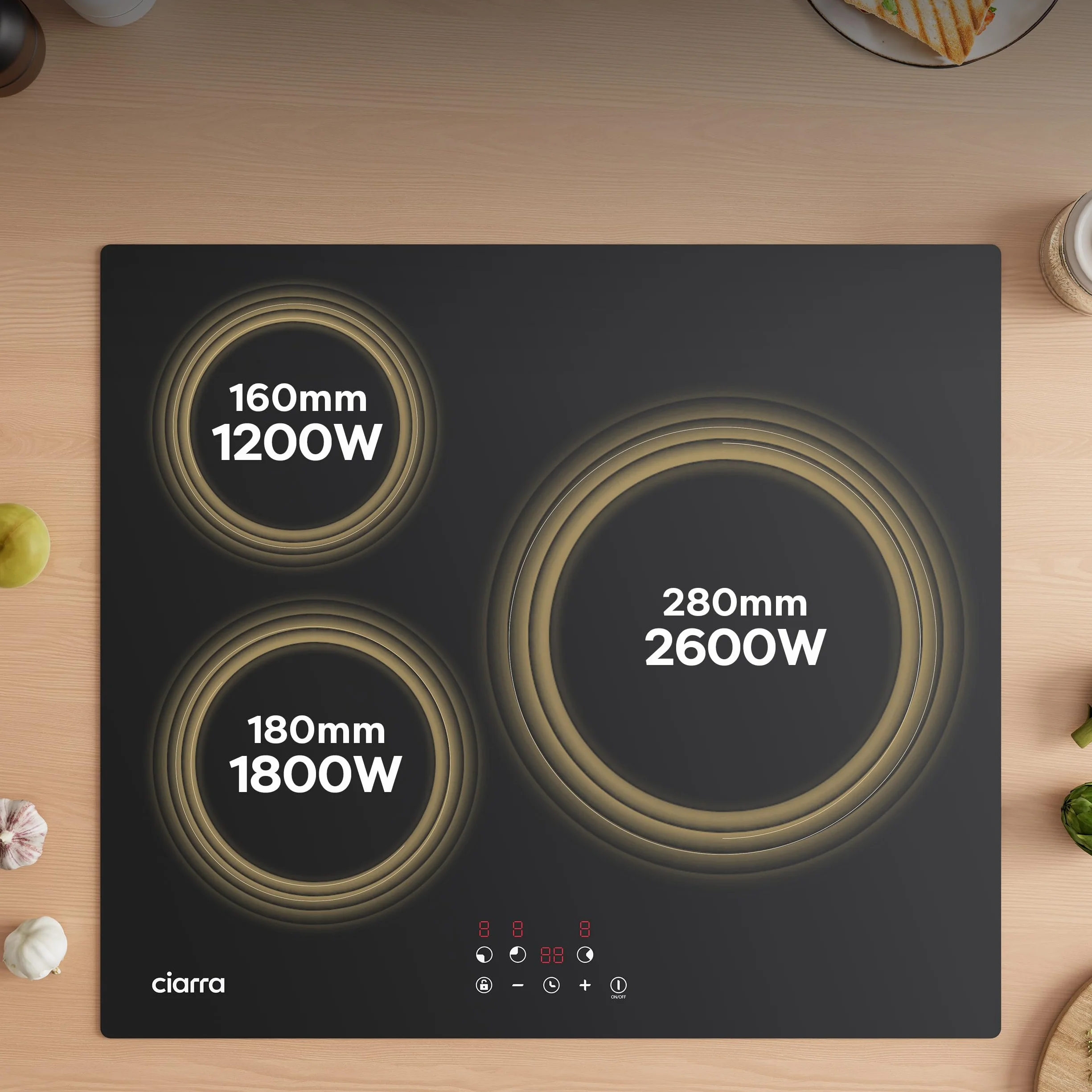 Ciarra AWBBIH3-E płyta indukcyjna do zabudowy, 60 cm, 3-strefowa, indukcja, obsługa dotykowa, 3 płyty, 9 poziomów mocy, płyta indukcyjna, timer, zabezpieczenie przed dziećmi, automatyczne wyłączanie