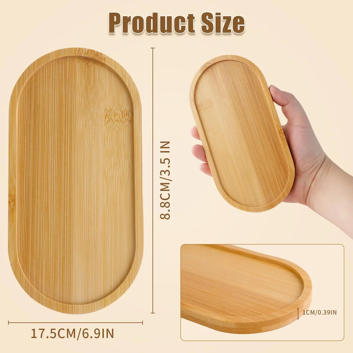Bambusowe tace owalne 17,5 x 8,8 x 1 cm zestaw 6 sztuk