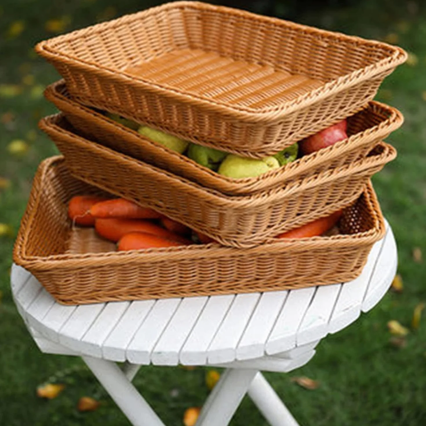 Yarlung Tkany kosz na chleb, plastikowe wiklinowe kosze na owoce, 40 x 30 cm, imitacja rattanowych tacek do serwowania żywności do warzyw, kuchni, restauracji, na zewnątrz, brązowy