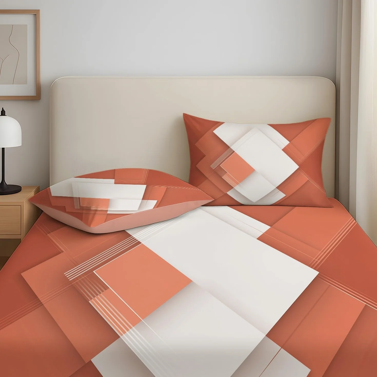 Czeskie geometryczne prześcieradło z gumką 140 x 200 cm Czapki 30 cm, minimalistyczny zestaw pościeli w romby, pościel dla dzieci dorosłych, pokrowiec na materac zapobiegający zdzieraniu