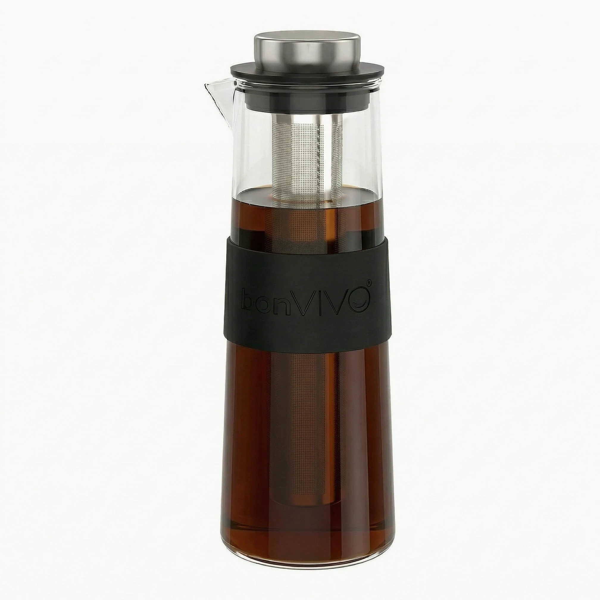 bonVIVOCold Zaparzacz do kawy ze szklaną karafką borokrzemową i filtrami z stali nierdzewnej, butelka do kawy mrożonej, Cold Brew – 1 l (4 filiżanki)