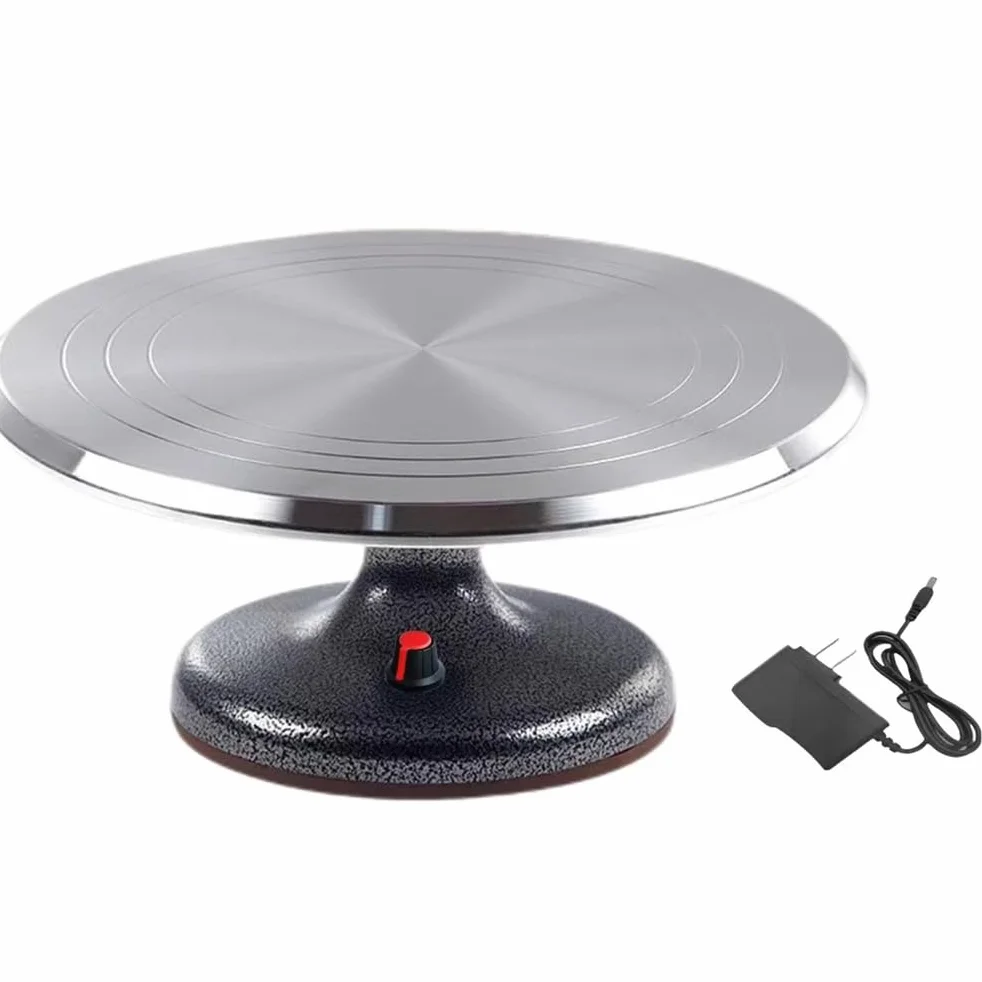 Elektryczny gramofon do dekoracji ciast – 30 cm zmotoryzowany obrotowy stojak na ciasto z regulowaną prędkością, idealny do artykułów piekarniczych i dekorowania ciast
