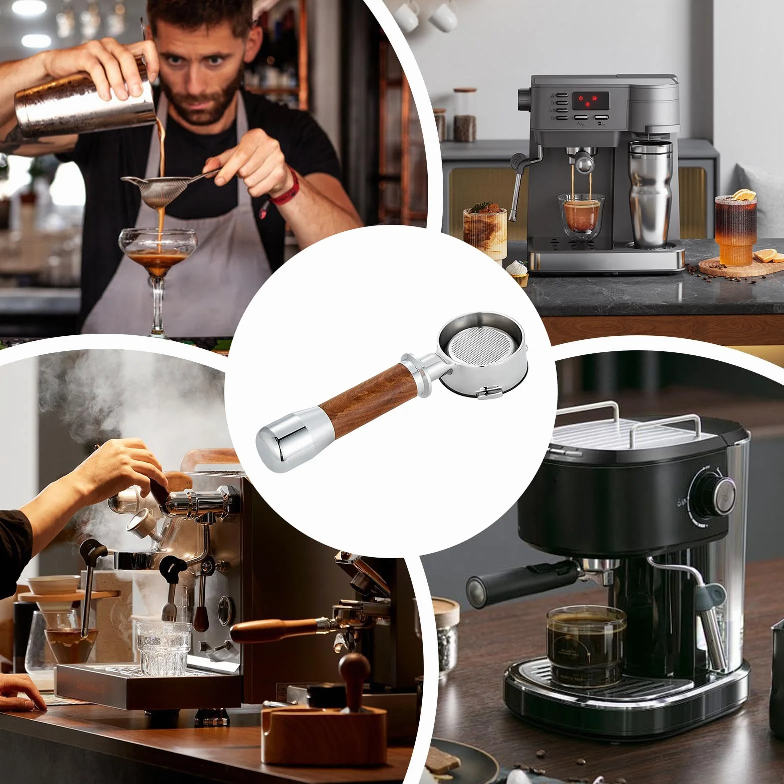 Uchwyt do espresso, 58 mm, bezdenny filtr portowy, akcesoria do kawy, ergonomiczny uchwyt do espresso, nadaje się do kawiarni, baru, kuchni, domowego biura, blatu roboczego, salonu i pomieszczeń