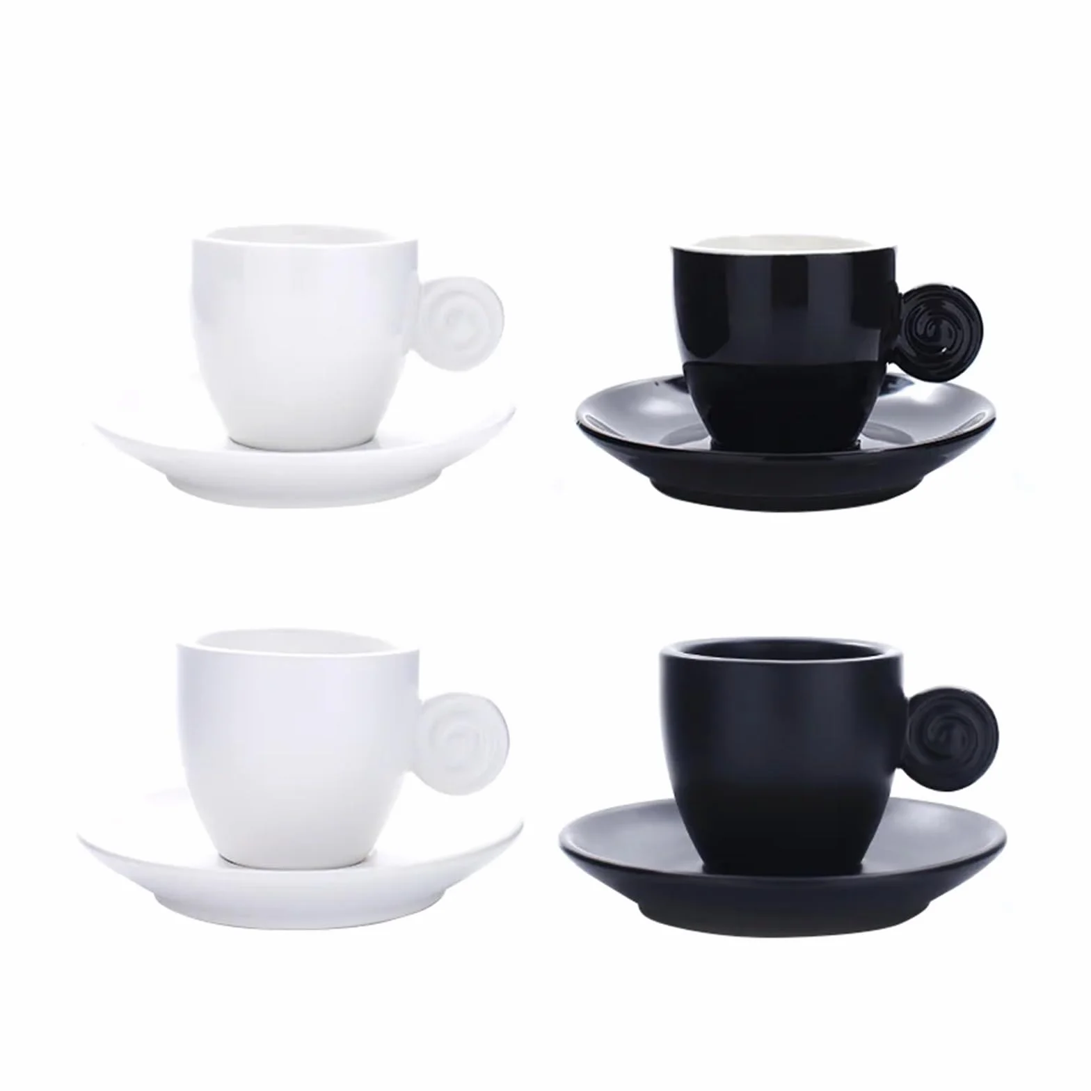 Duże ceramiczne kubki do kawy, Zestaw porcelanowych kubków do kawy i spodków 90 cm3, wielokolorowy, 2 sztuki(Light White Mug)