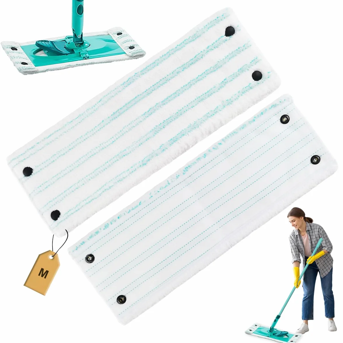 Leifheit Clean Twist M Micro Duo Zestaw 2 pokrowców na mopa podłogowego, 33 x 15 cm, akcesoria zastępcze do mopa podłogowego Leifheit, do silnego odkażania, wszystkie