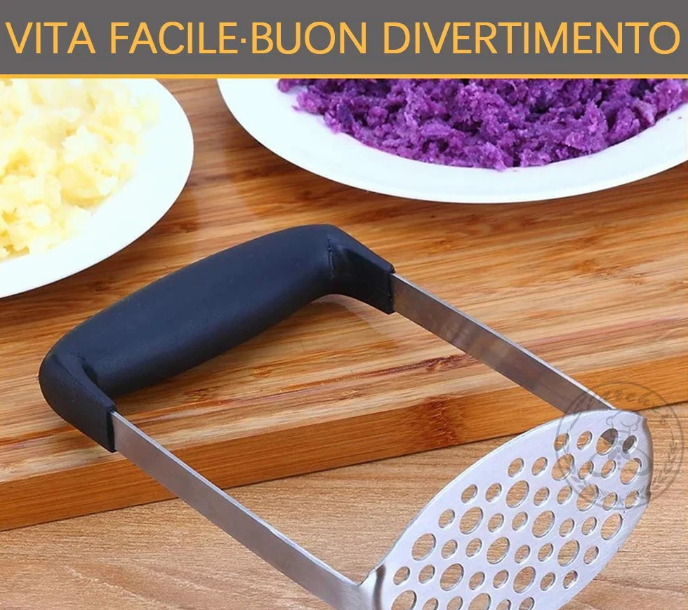 Masher Ricer,Stainless Steel Masher Ricer with Soft Handle, Baby Food Fruit & Vegetable Masher Ricer, Potato Ricer Masher(Black)