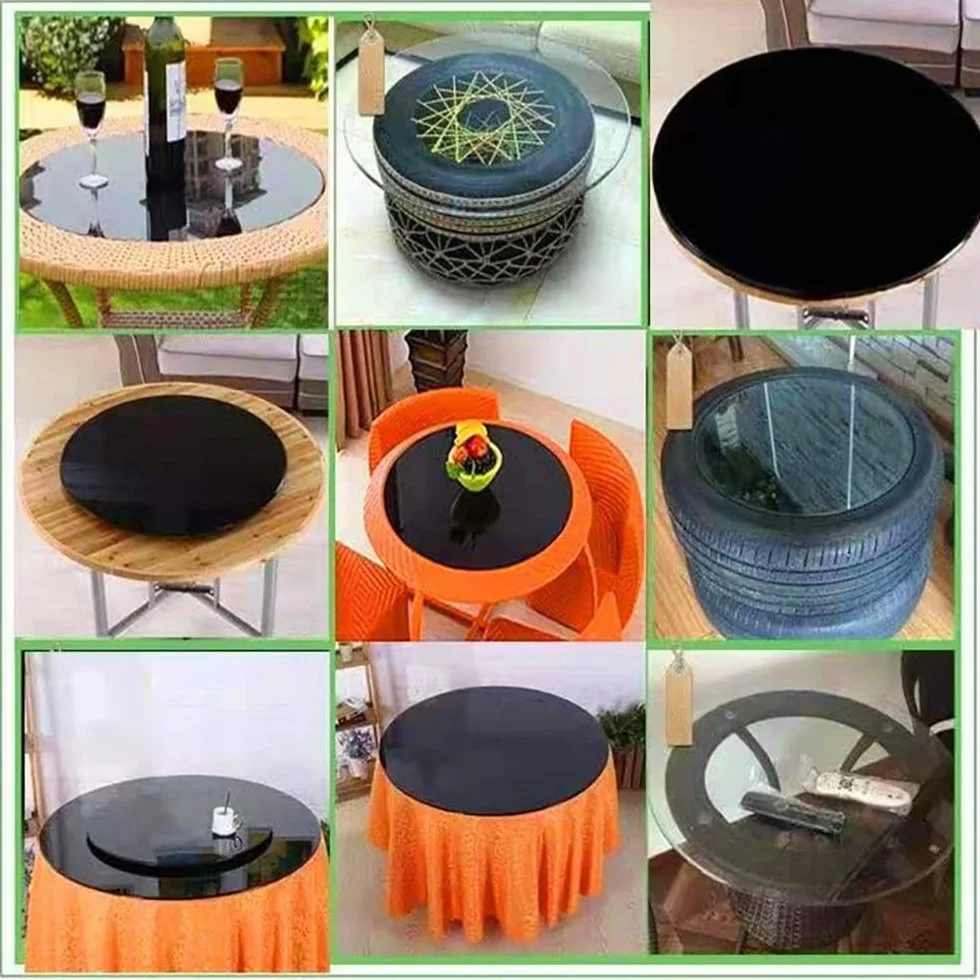 Duża 61 cm czarna szklana taca do serwowania Lazy Susan obracana o 360° gładki obrót idealna na przyjęcia w jadalni i dzielenie się jedzeniem bez wysiłku elegancka i funkcjonalna zastawa stołowa