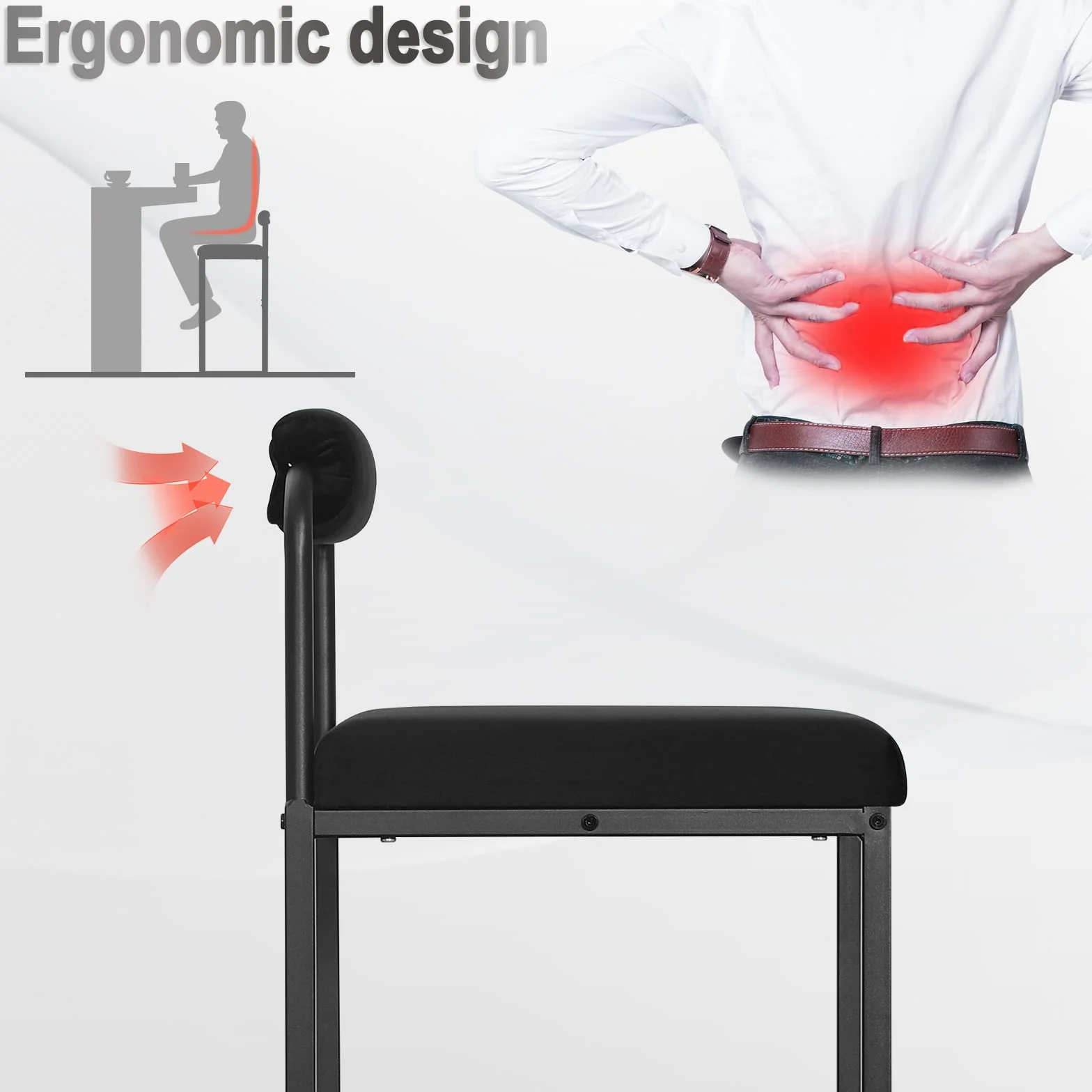WOLTU 4 x stołek barowy z podnóżkiem, wysokie krzesło z oparciem, aksamitny taboret z tapicerką, taboret tapicerowany z metalu, ergonomiczny taboret, czarny BH343sz-4