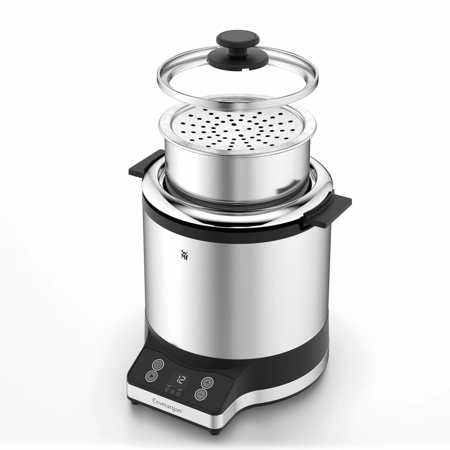 WMF Küchenminis szybkowar do ryżu 220 W, z pudełkiem na lunch to-go, Damfgarer, zajmuje mało miejsca, garnek wewnętrzny z pokrywką To-Go 1 l, szybkowar do ryżu mini cromargan matowy
