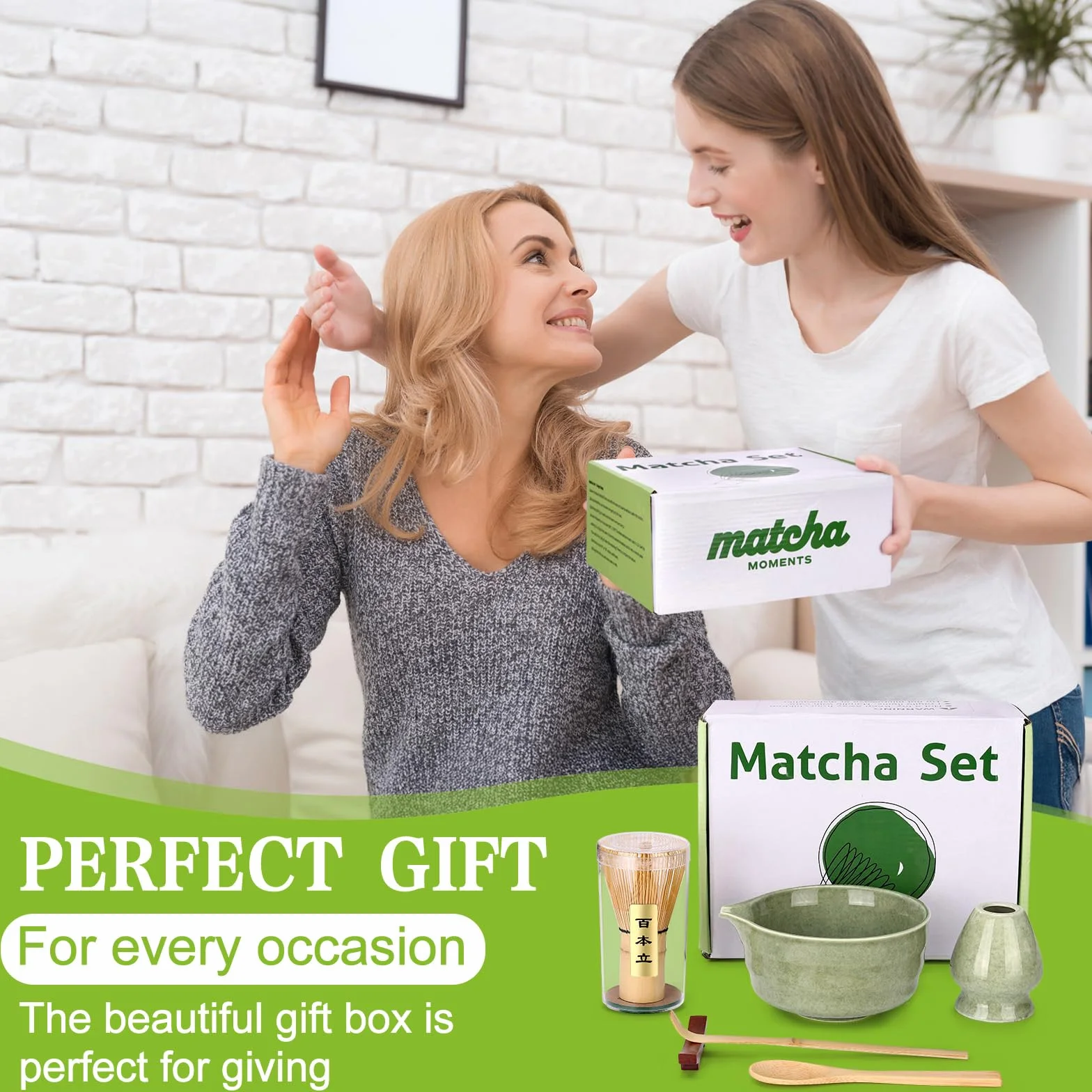 6-częściowy zestaw mioteł do matchy, miska do matchy z wylewką, uchwyt do whisky matcha, łyżka i uchwyt, japoński zestaw do herbaty matcha, akcesoria dla miłośników matchy (zielony)