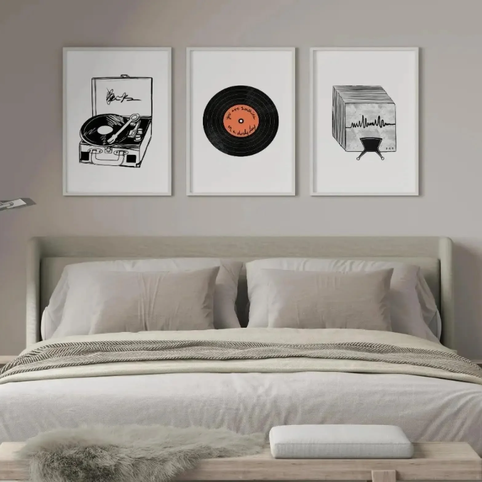 TONGYINLI Drukowanie płyt winylowych z połowy wieku, plakaty i druki fonografowe dla miłośników muzyki, płótno ścienne, obraz do dekoracji salonu, 50 x 70 cm x 3 ramki