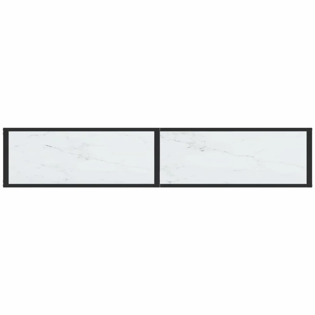 Stolik konsolowy, biały, wygląd marmuru, 180 x 35 x 75,5 cm, szkło hartowane, stal malowana proszkowo, nowoczesny stolik pomocniczy do salonu, korytarza, przedpokoju