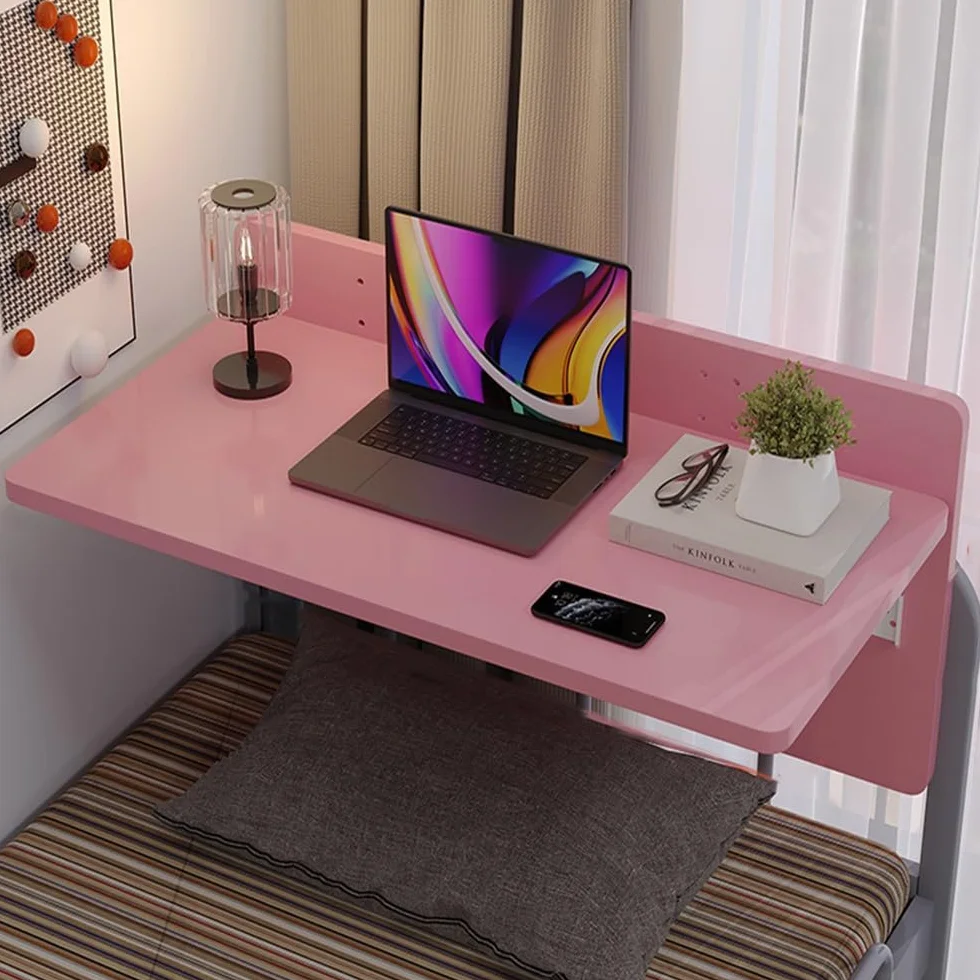 Składany pływający stolik do łóżka, montowane na ścianie, biurko na laptopa, stacja robocza do nauki, kompaktowy stół do jadalni do akademika, biura, sypialni, pralni (różowy, 80 cm/32)