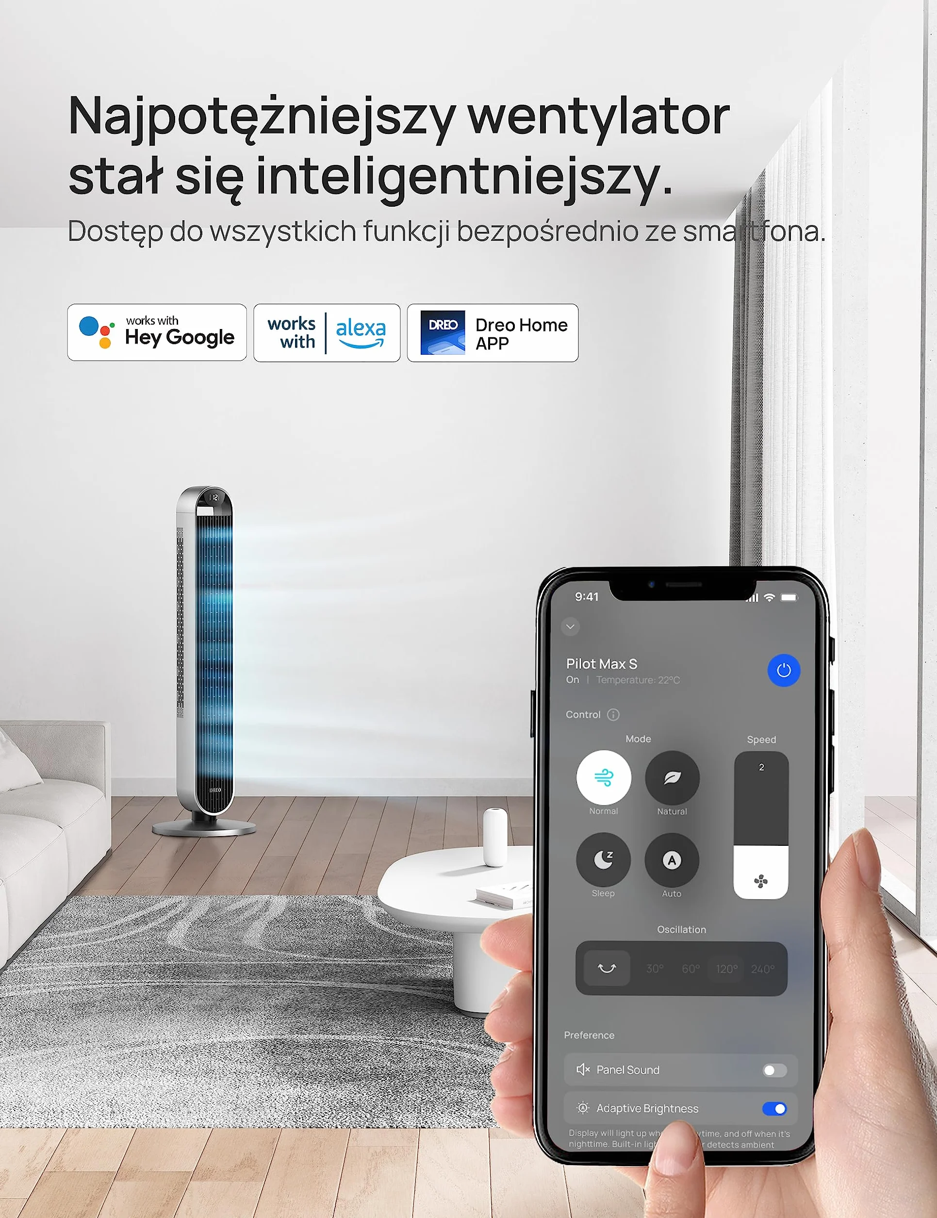 Dreo Wentylator wieżowy z pilotem zdalnego sterowania, cichy mobilny wentylator z timerem i oscylacją 120°, 106 cm tower fan z timer do 12 godzin, 4 tryby 12 prędkości, 36 W, Czarny
