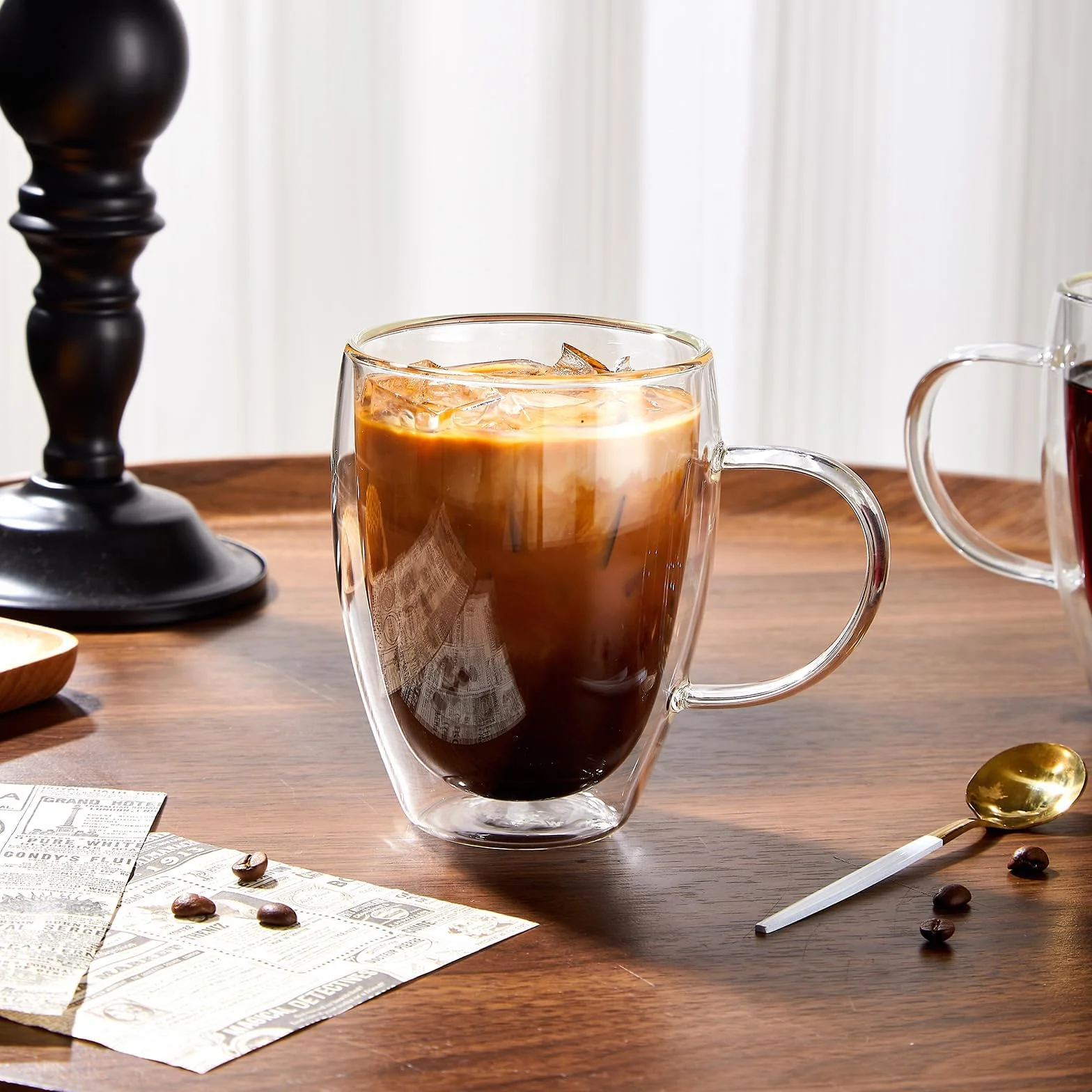 Szklane filiżanki do kawy z podwójnymi ściankami, 340 ml, izolowane filiżanki do kawy, przezroczyste filiżanki ze szkła borokrzemowego, idealne do cappuccino, herbaty, latte, espresso, gorących