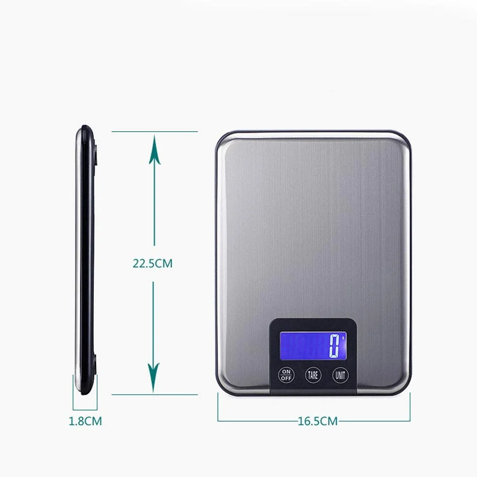 Cyfrowa waga kuchenna ze stali nierdzewnej, 15 kg, elektroniczna waga do pieczenia, 5 kg, waga do herbaty