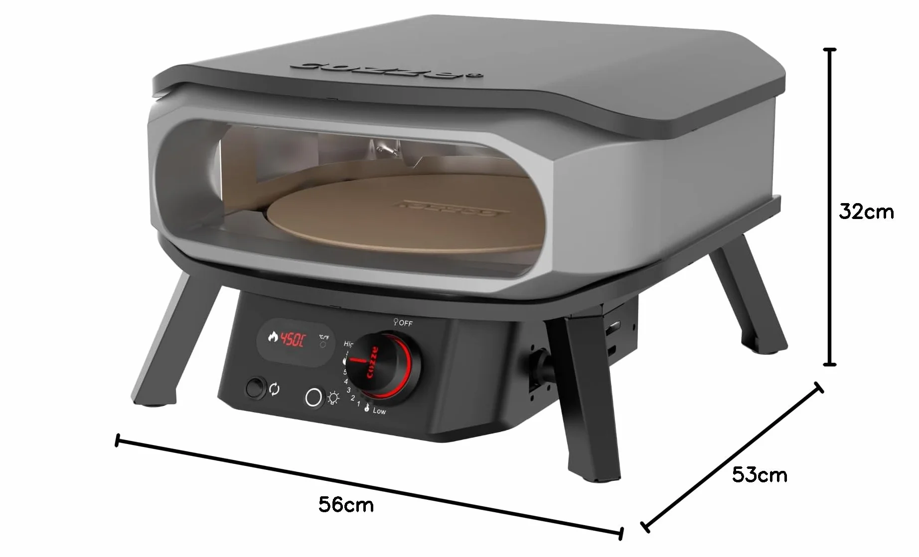 Cozze® 13" piekarnik do pizzy PREMIUM ROTATE – gazowy, 30 mbar – obrotowy piekarnik ze stali nierdzewnej z kamieniem korderytowym Ø34,5 cm – szybkie i równomierne pieczenie