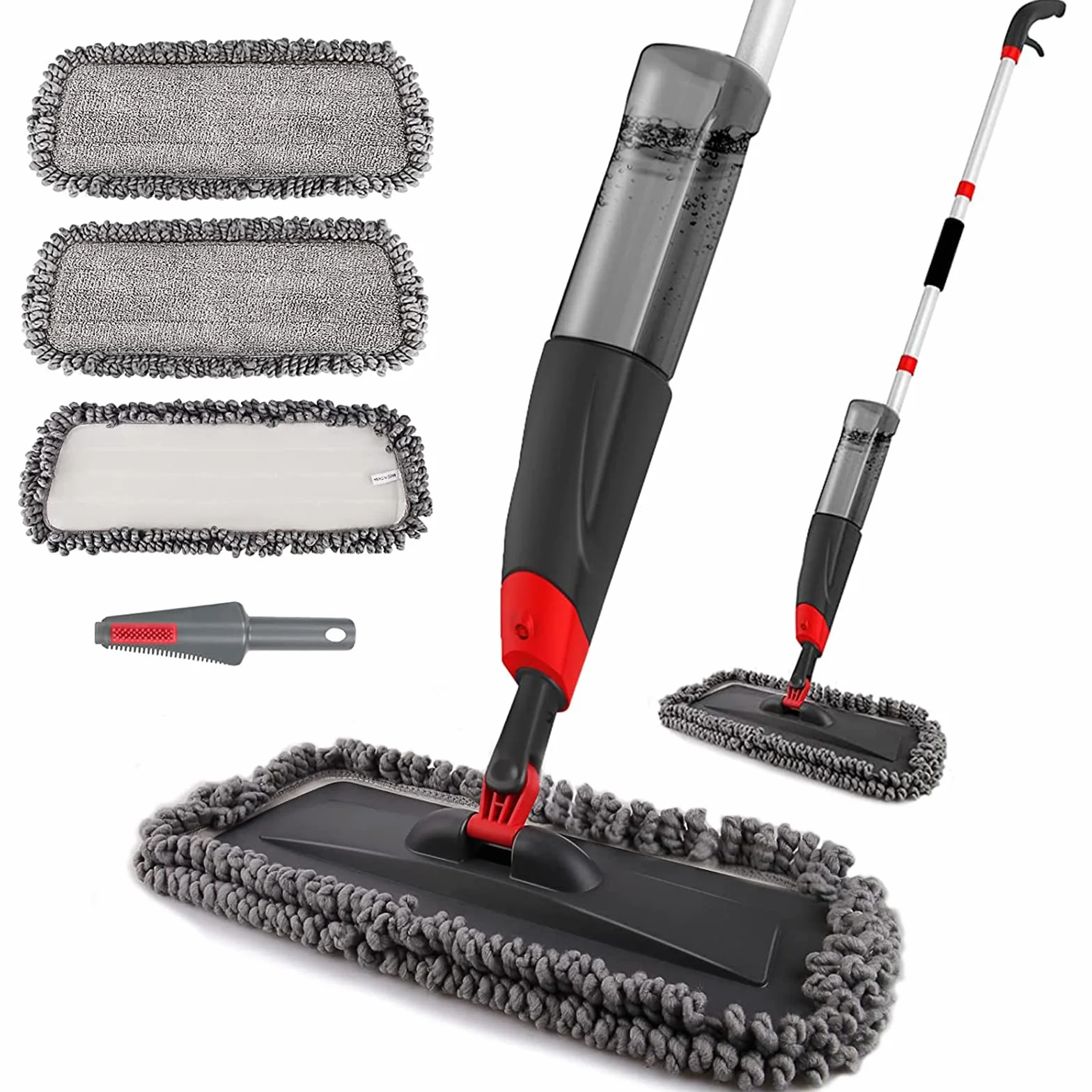 Mopy natryskowe do czyszczenia – 135 cm, 750 ml mopy natryskowe, mop podłogowy z mikrofibry do laminatu, płytek, ceramiki, czyszczenia podłóg z twardego drewna z 3 podkładkami wielokrotnego