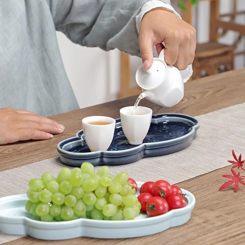 Taca do serwowania chińska Xiangyun Ceramiczna taca deserowa Podwieczorek Taca Herbata Taca Herbata Restauracja Taca na herbatę Przekąski Taca na owoce Taca do serwowania posiłków (czarna, A)