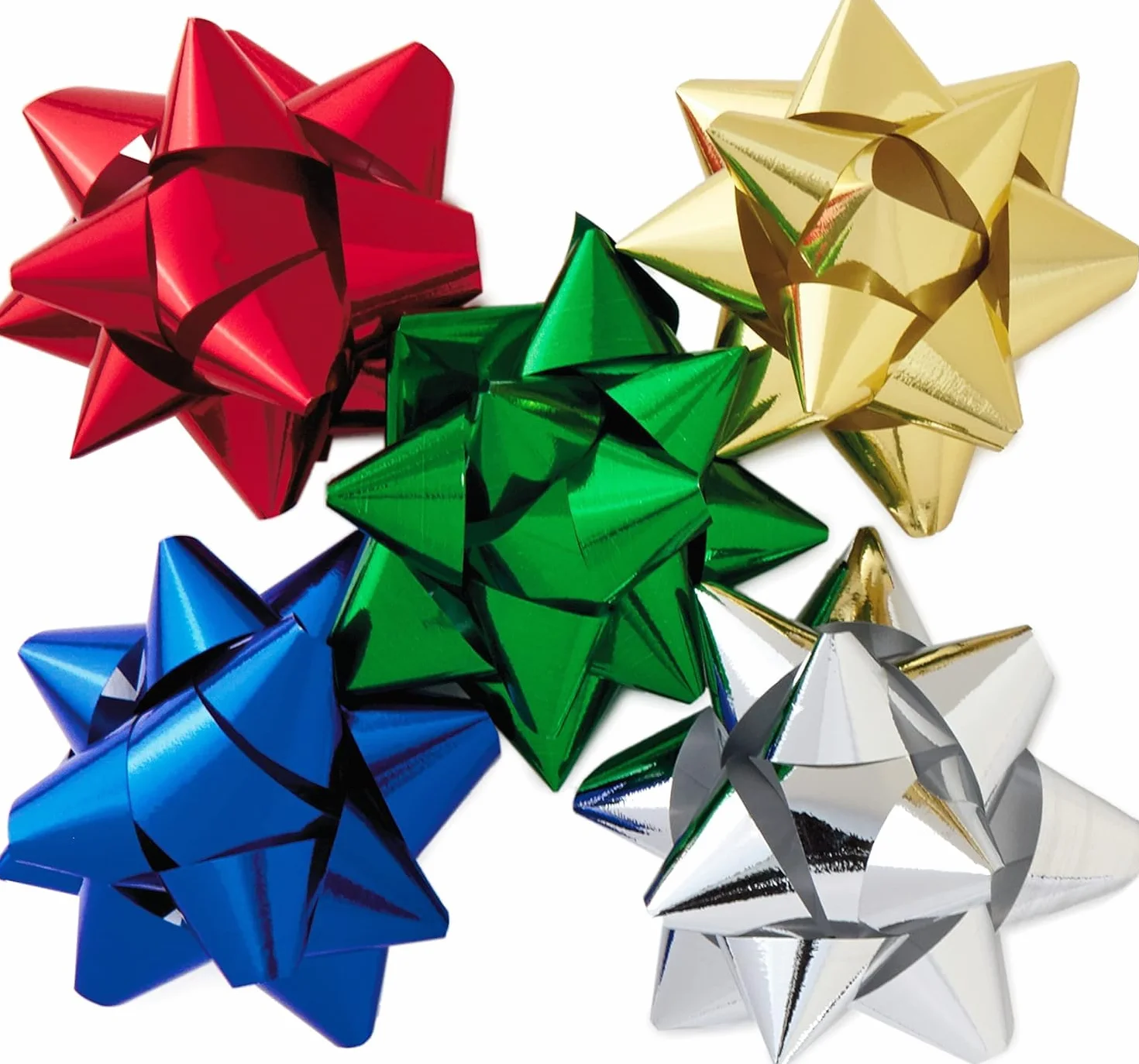 50 szt. 5 cm świąteczne metaliczne kokardki prezentowe do pakowania prezentów dekoracyjna gwiazda kokarda świąteczna folia złota srebrna niebieska czerwona zielona