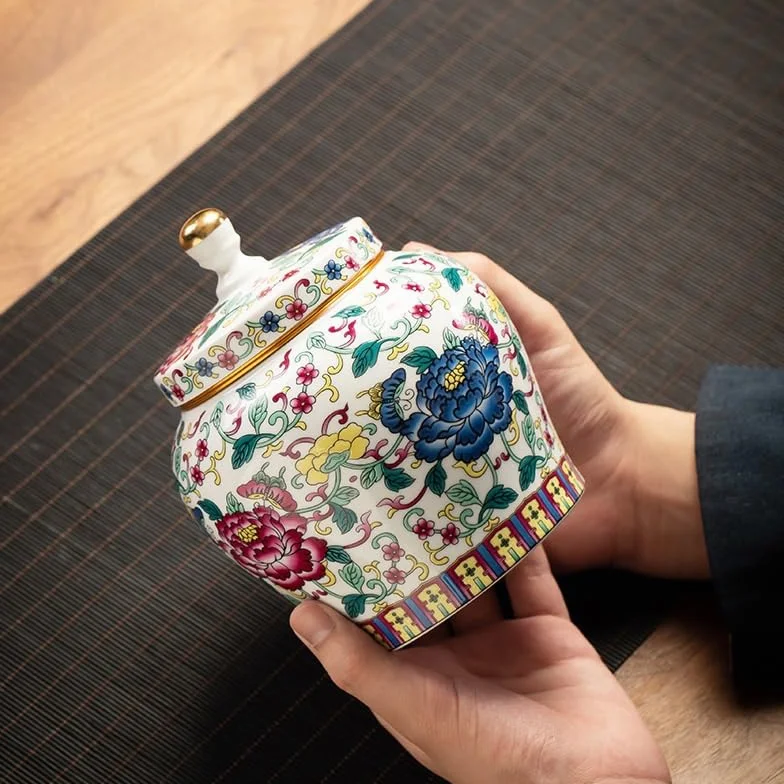 CMBSSTFC Zestaw do herbaty Niebiesko-białe kolorowe puszki na herbatę Ceramiczne, odporne na wilgoć, zamknięte puszki w stylu chińskim Czarna herbata do użytku domowego Biała herbata Luźne puszki do