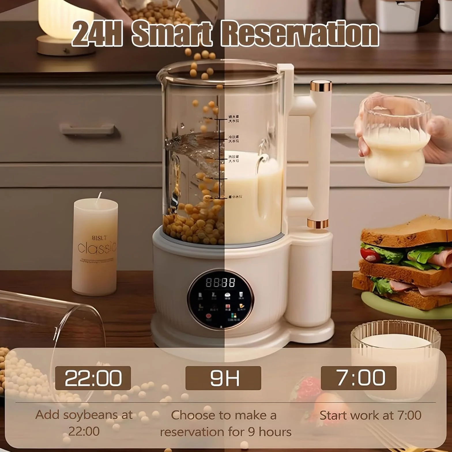 Maszynka do mleka orzechowego, 1500 ml, automatyczna maszyna do mleka sojowego z 12 ostrzami, timer 24 h, samooczyszczająca, 500 W, do mleka roślinnego do owsa i soi