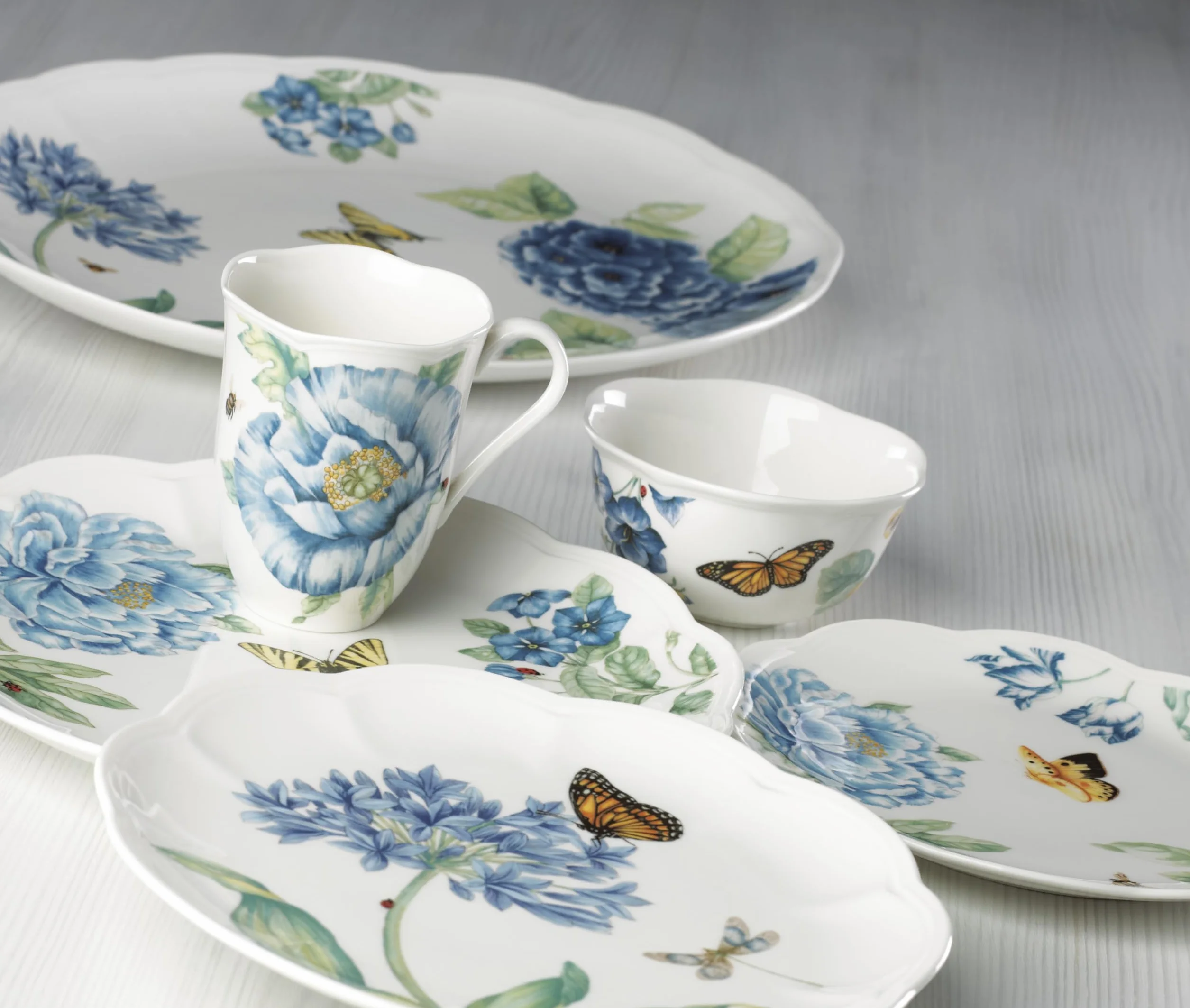 Lenox Butterfly Meadow talerze deserowe, niebieskie, sortowane, 4 sztuki