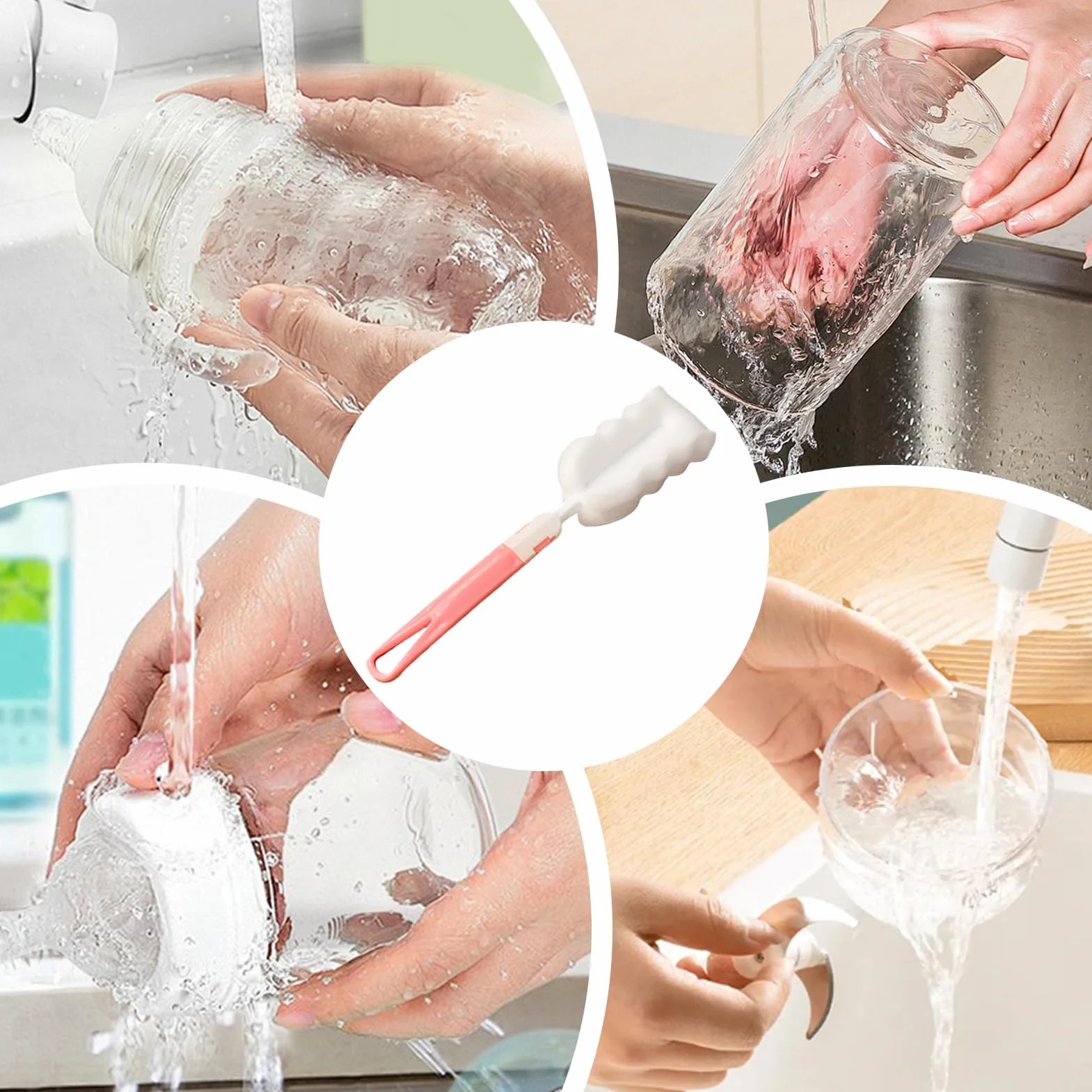 Bottle Cleaner Brush Scrubber, 22cm PP Cup Sponge Brush, Ergonomic Handle Scrubbing Tool for Tumblers, Mugs, Glasses, Kitchenware, Household Washing