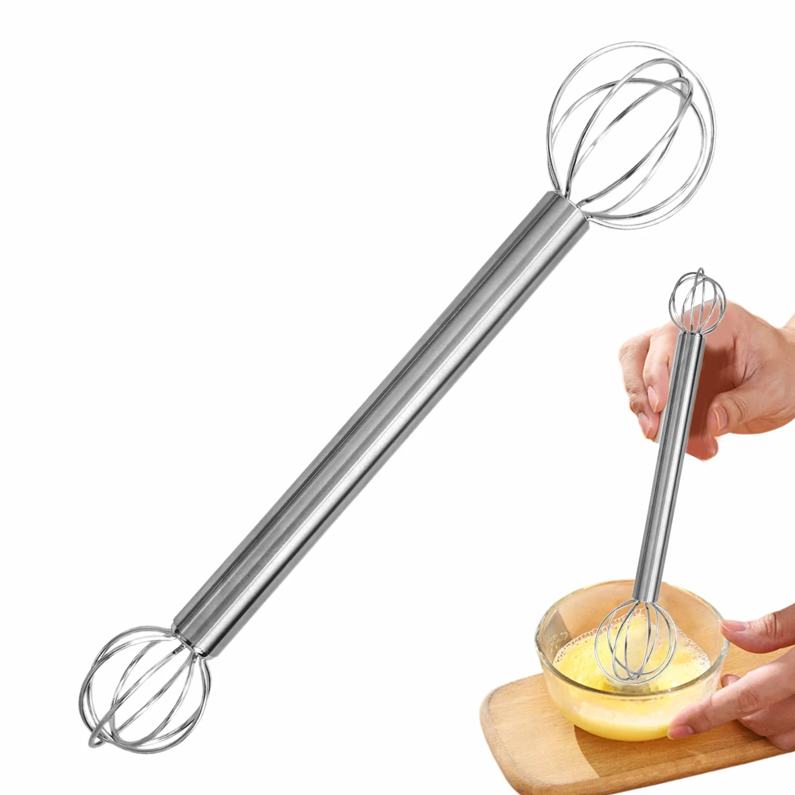Stal Nierdzewna Trzepaczka | Podwójna Główka Ze Stali Nierdzewnej Miso Muddler | Ergonomiczne Narzędzie Do Mieszania Klasa Spożywcza Do Pieczenia Sosów Sałatek Ciasta Zupy Jaj I Koktajli