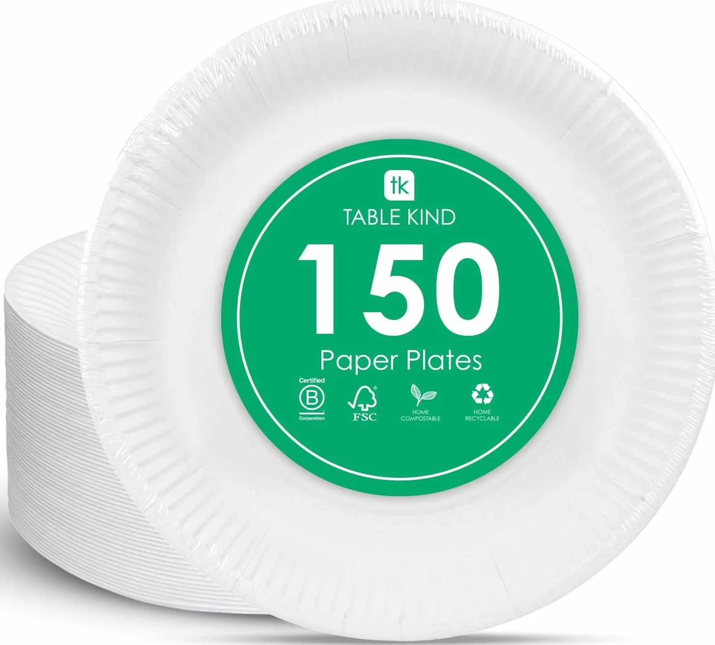 Talking Tables Rodzaj stołu 150 sztuk ekologicznych białych papierowych talerzy do gastronomii i codziennego użytku, nadające się do recyklingu, okrągłe naczynia jednorazowe, artykuły na przyjęcie