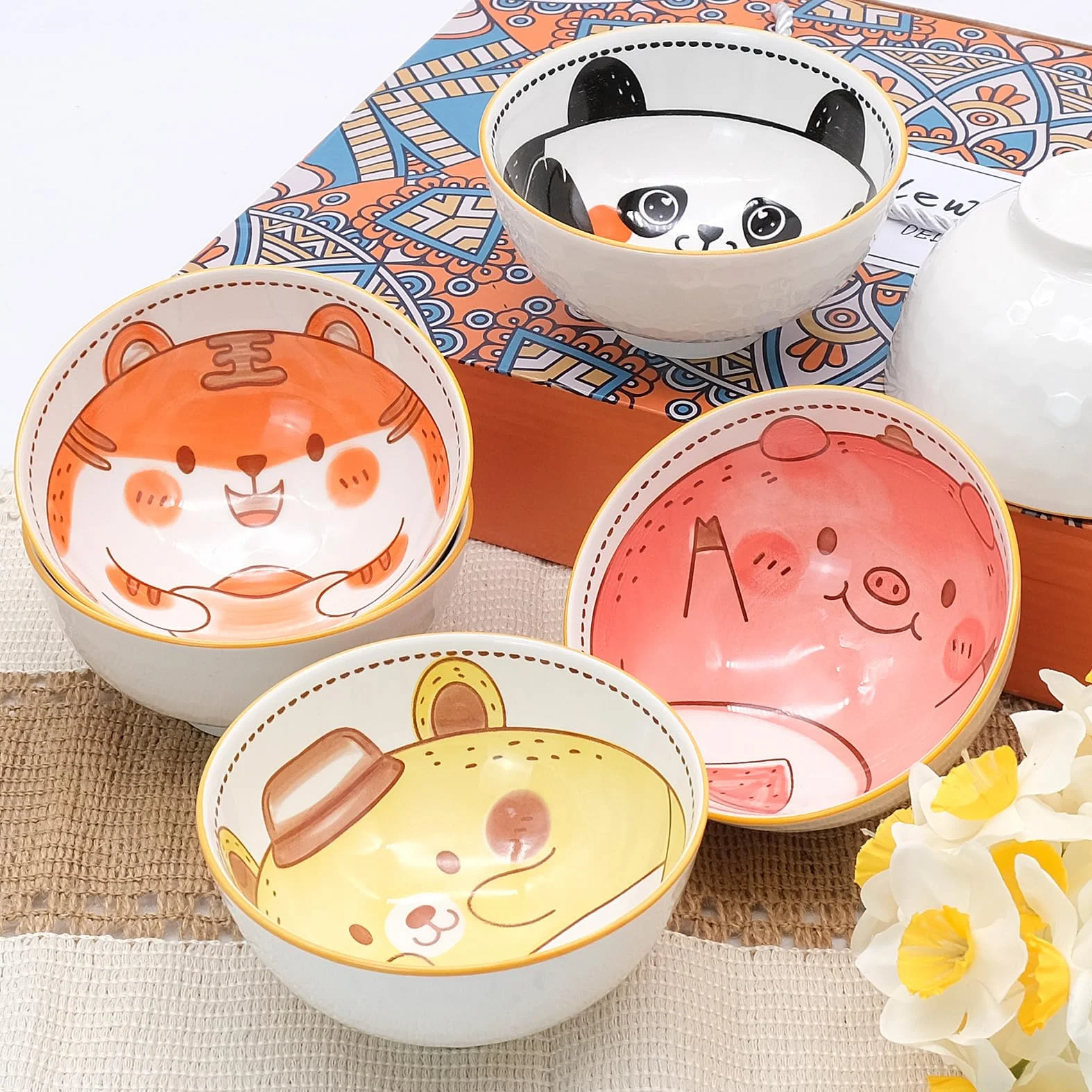 Porcelańskie miski na desery, 300 ml, zestaw 6 ceramicznych misek śniadaniowych, nadaje się do ciast, deserów i owoców